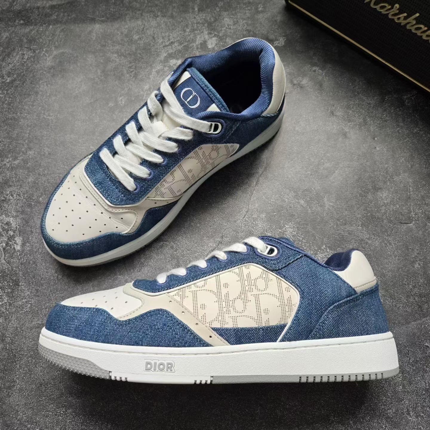 Dior B27 White Blue Denim Sneakers — back