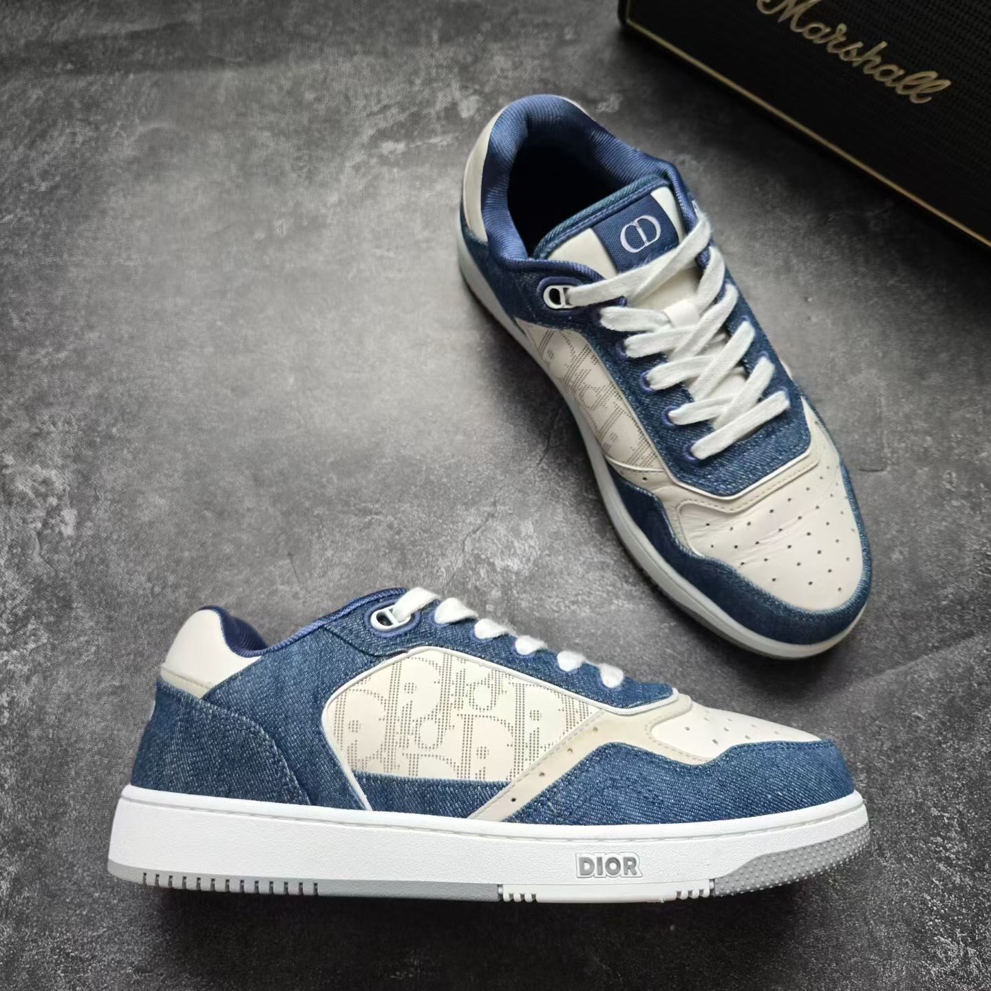 Dior B27 White Blue Denim Sneakers — label