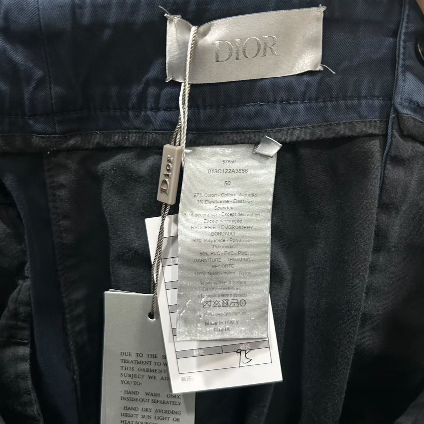 Dior Dark Blue Multi-Pocket Cargo Pants — label