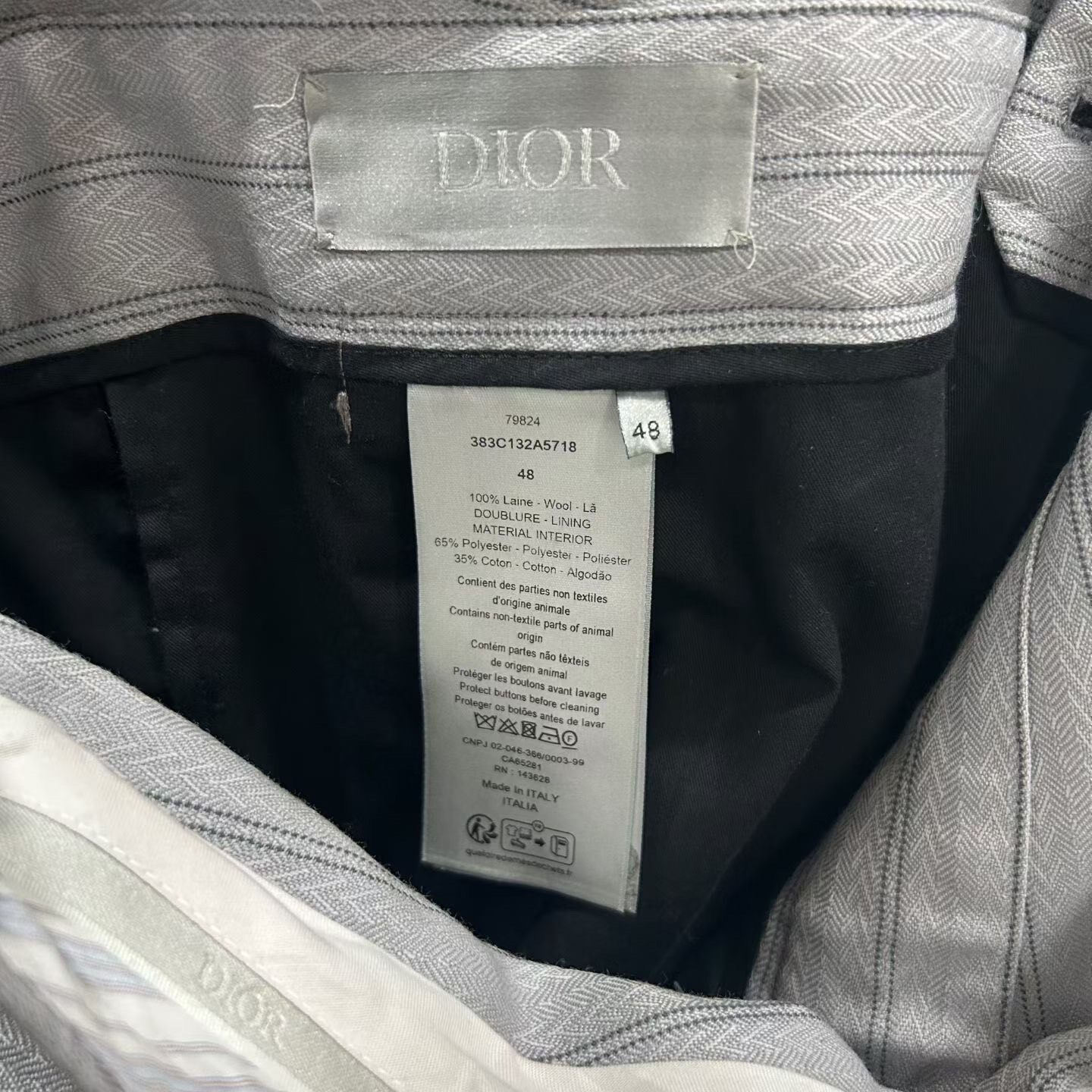 Dior Gray Striped Wool Suit Shorts — label