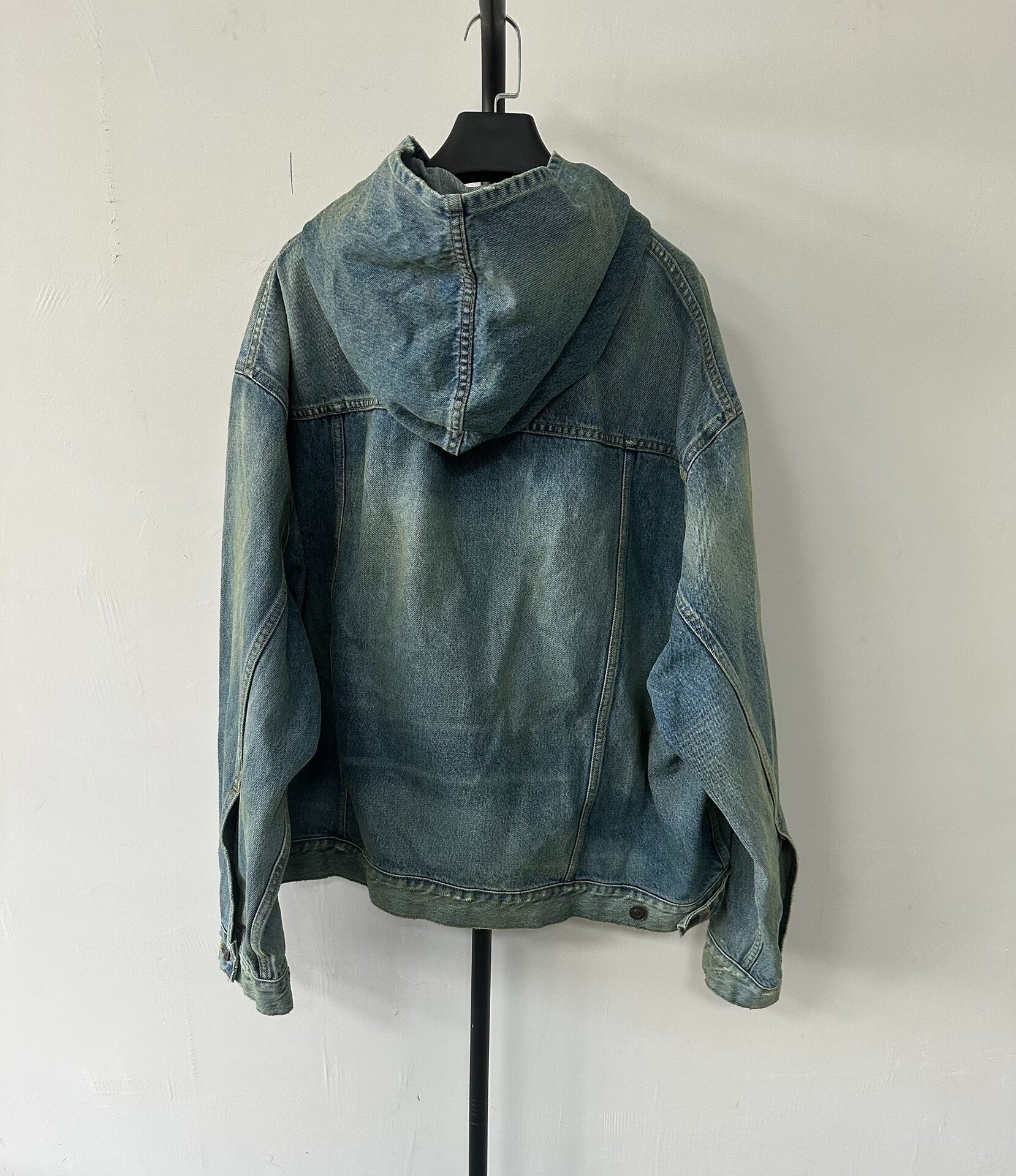 Balenciaga Blue Denim Hooded Pullover Jacket — front