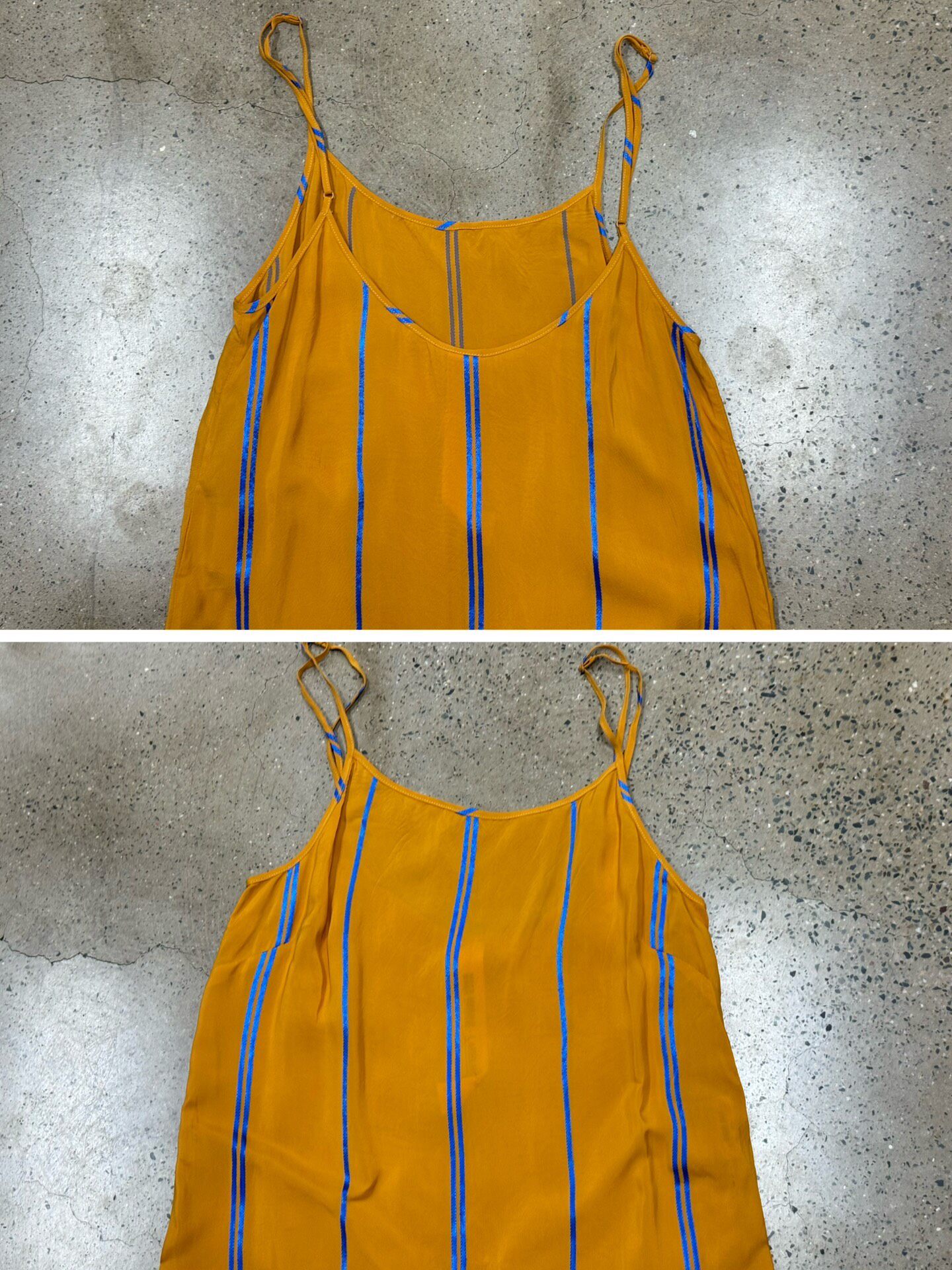 UMA WANG LabelHood Mustard Striped Slip Dress — label