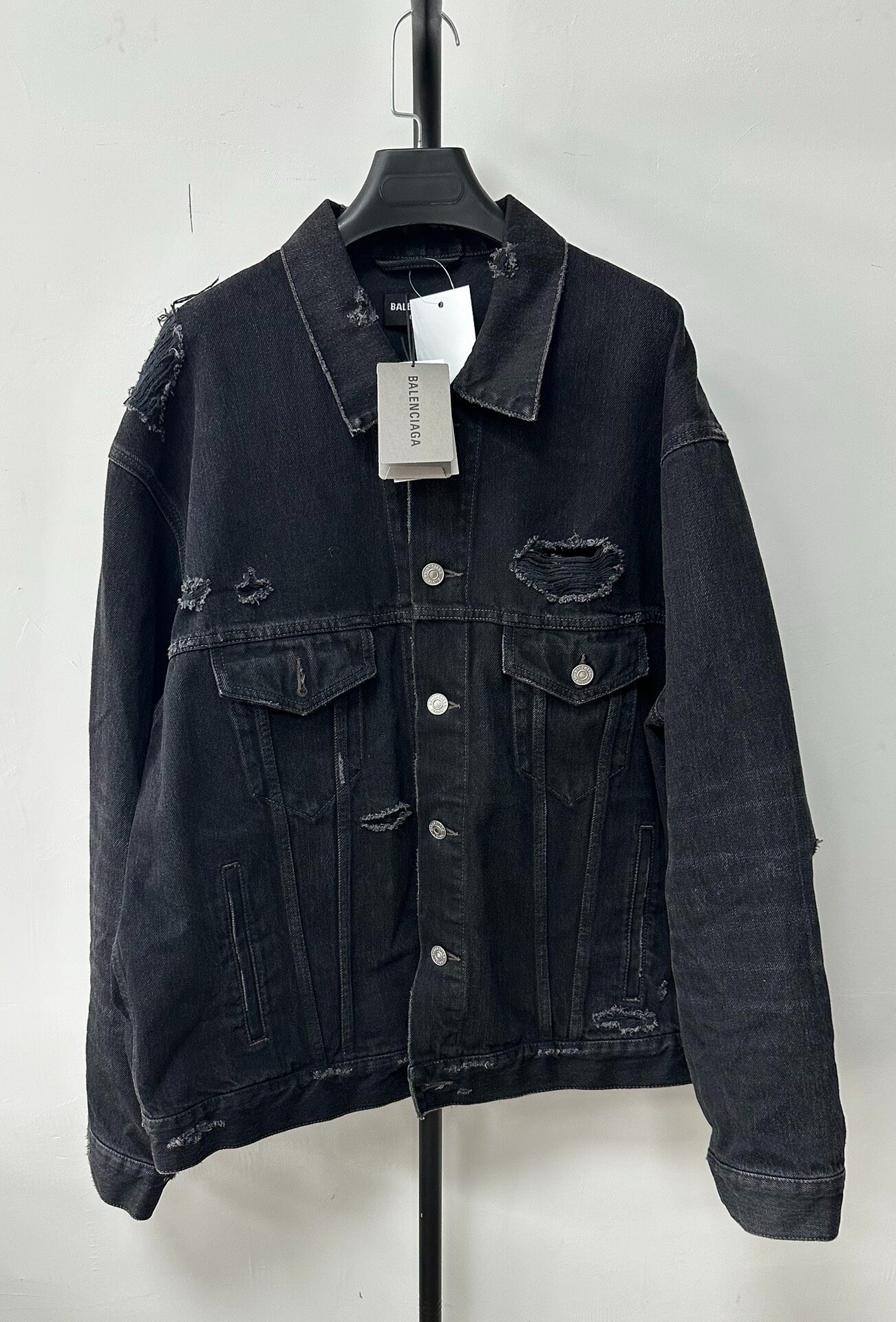 Balenciaga Distressed Black Denim Jacket — front