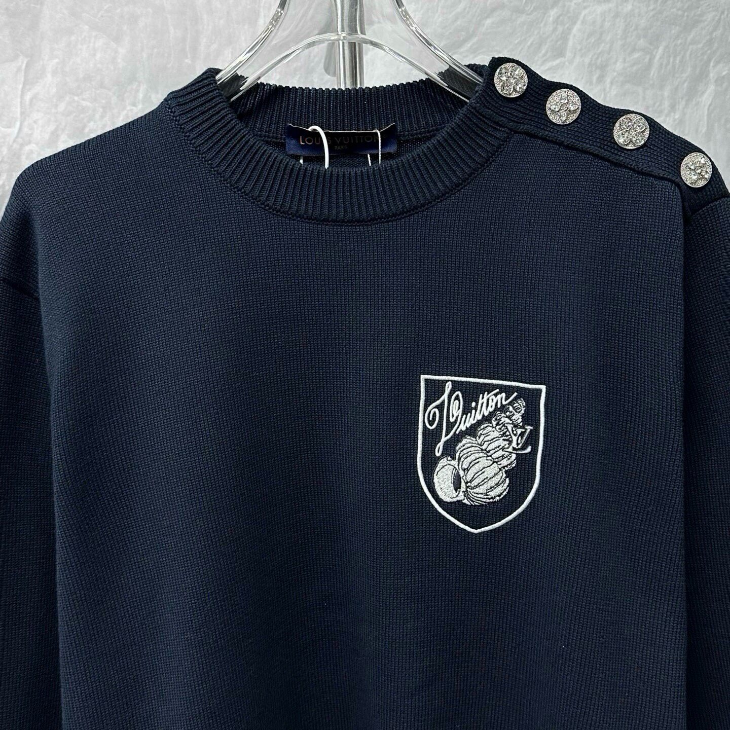 Louis Vuitton SS24 Navy Embroidered Sweater — detail