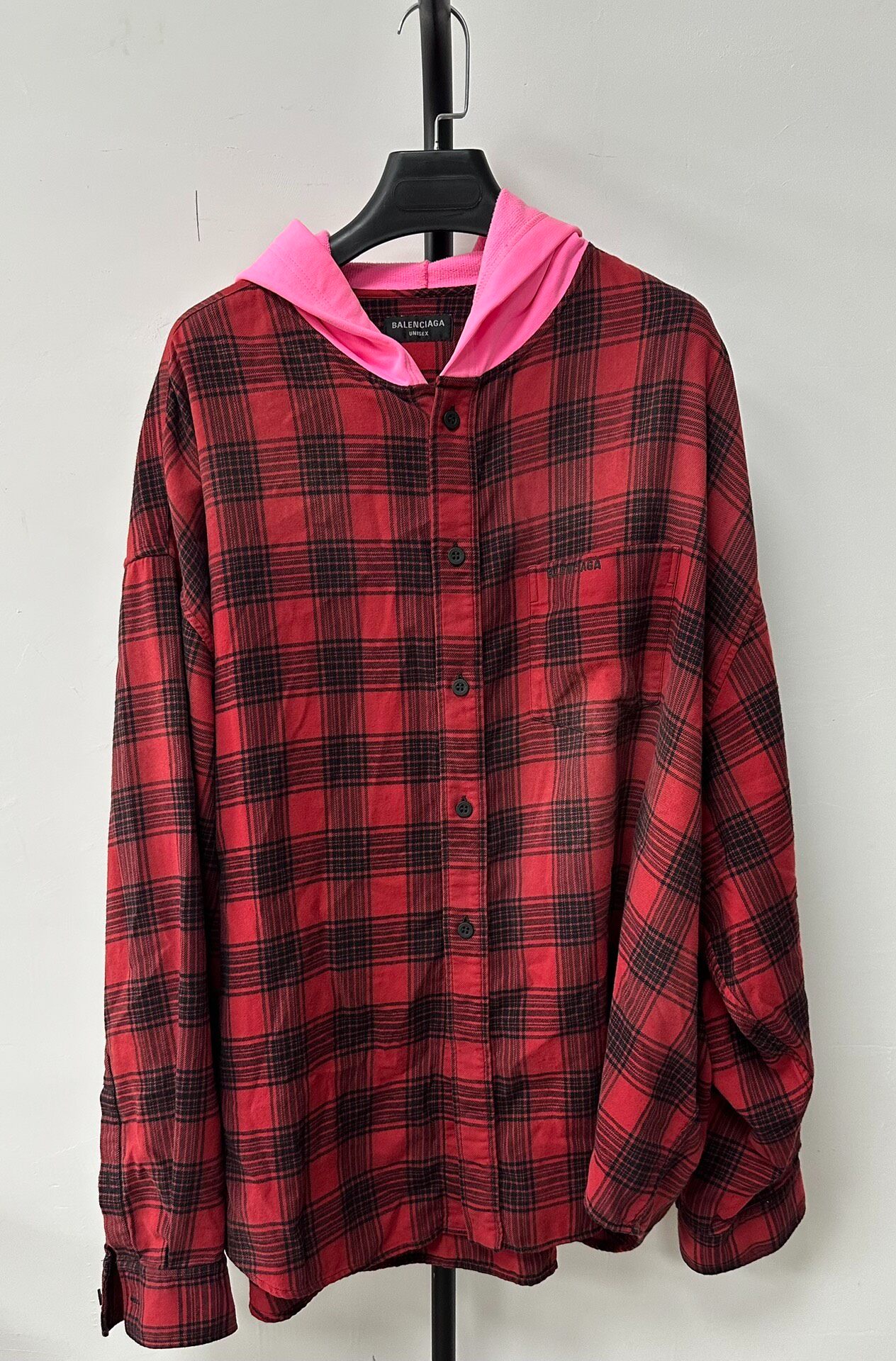 Balenciaga Red Plaid Hooded Shirt