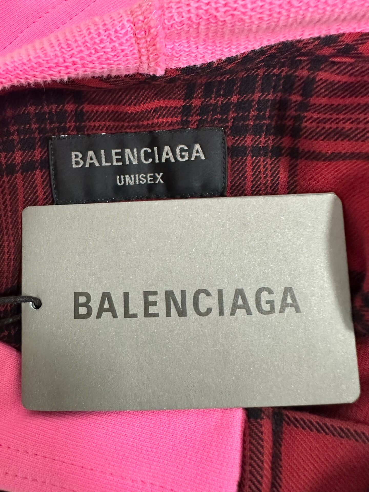 Balenciaga Red Plaid Hooded Shirt — label