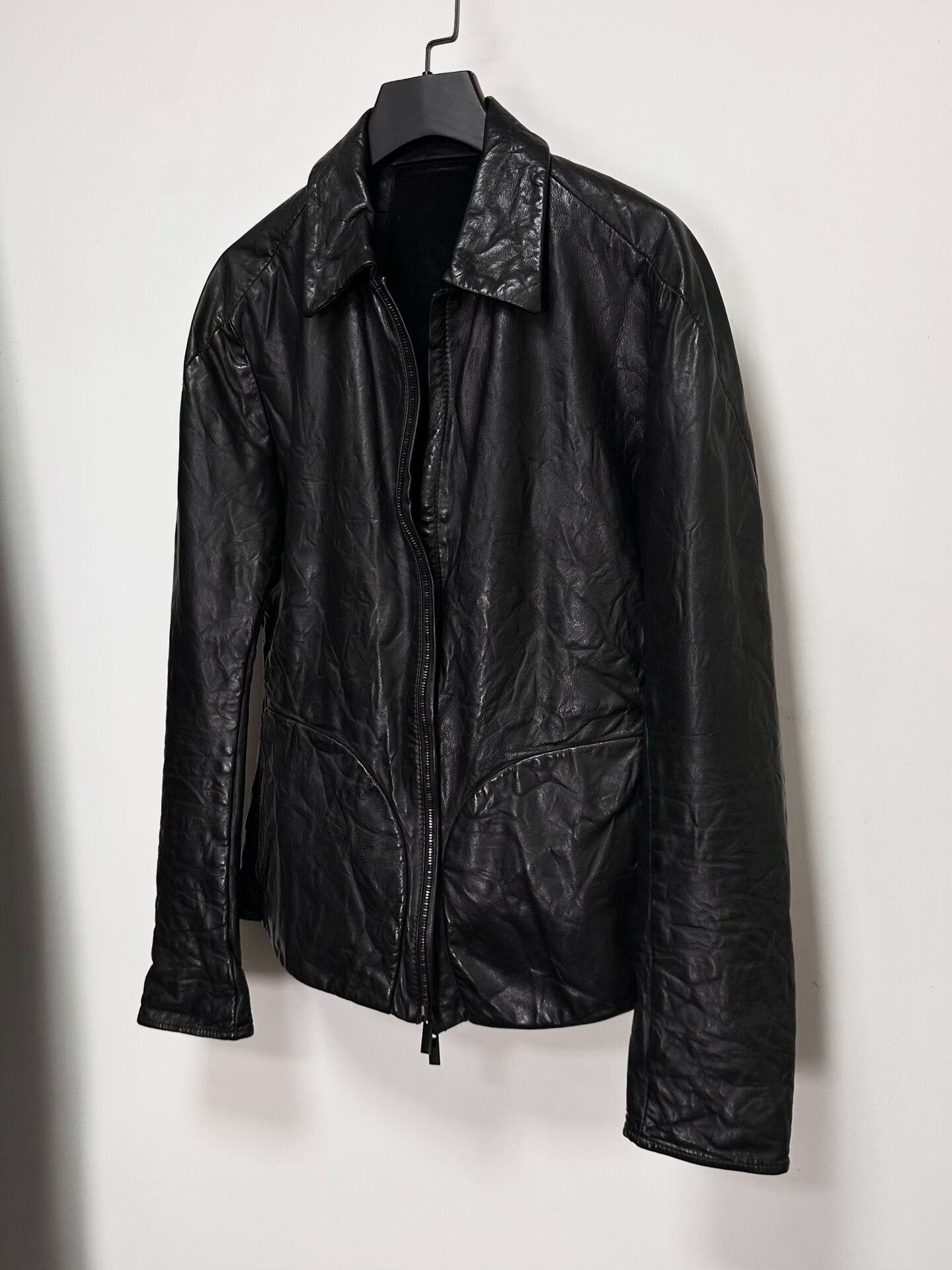 Layer-0 Crinkled Leather Zip Jacket — back