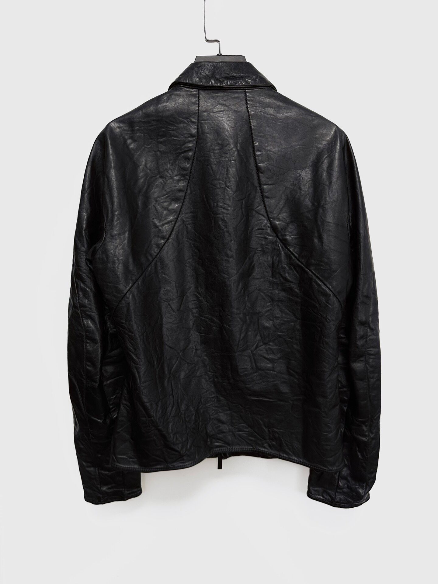 Layer-0 Crinkled Leather Zip Jacket — front