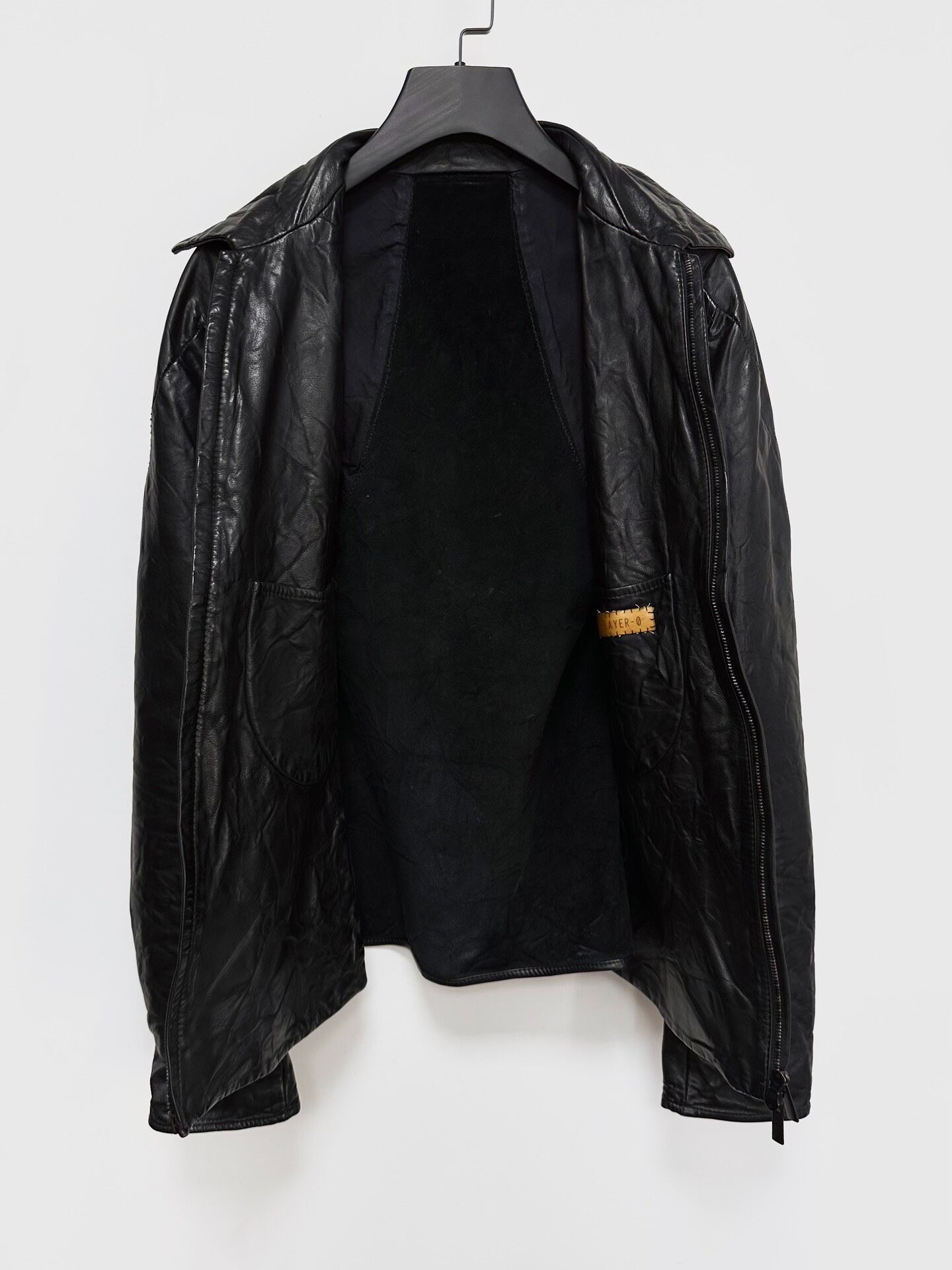 Layer-0 Crinkled Leather Zip Jacket — detail