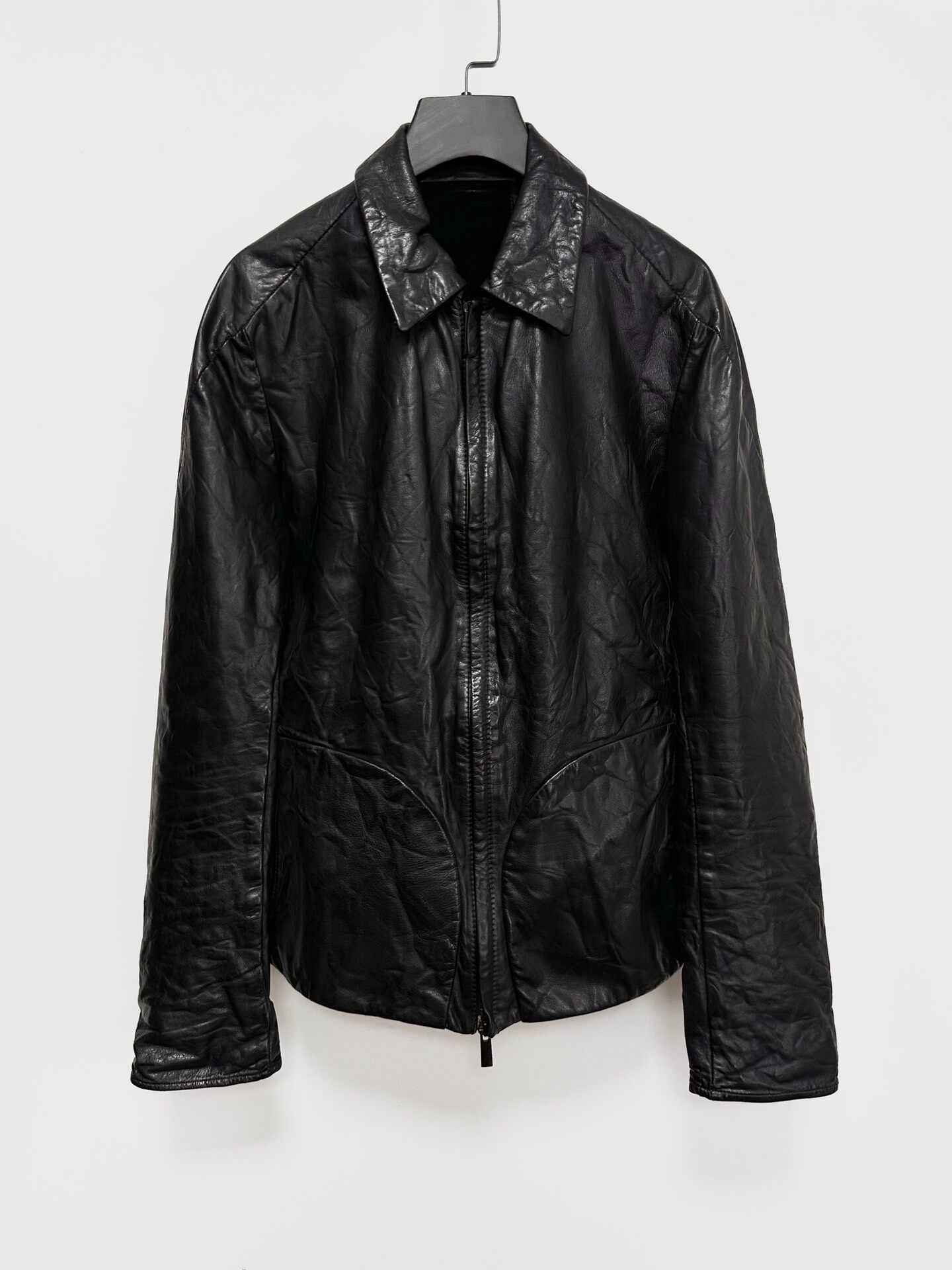 Layer-0 Crinkled Leather Zip Jacket
