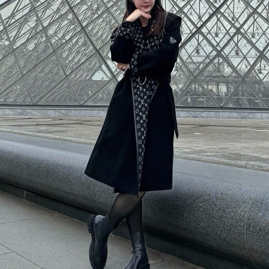 Louis Vuitton Monogram Hooded Wool Coat — front