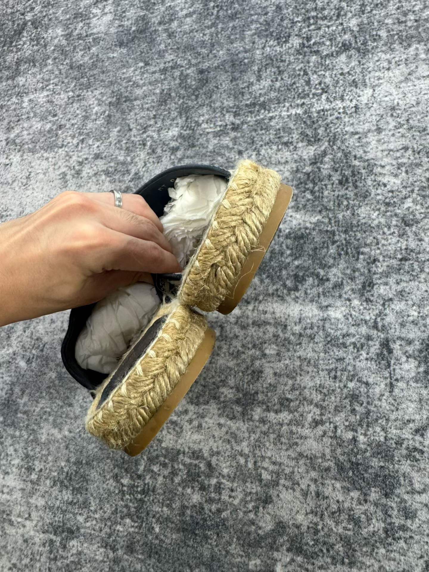 Dior Navy Straw Espadrille Half-slip Shoes — label