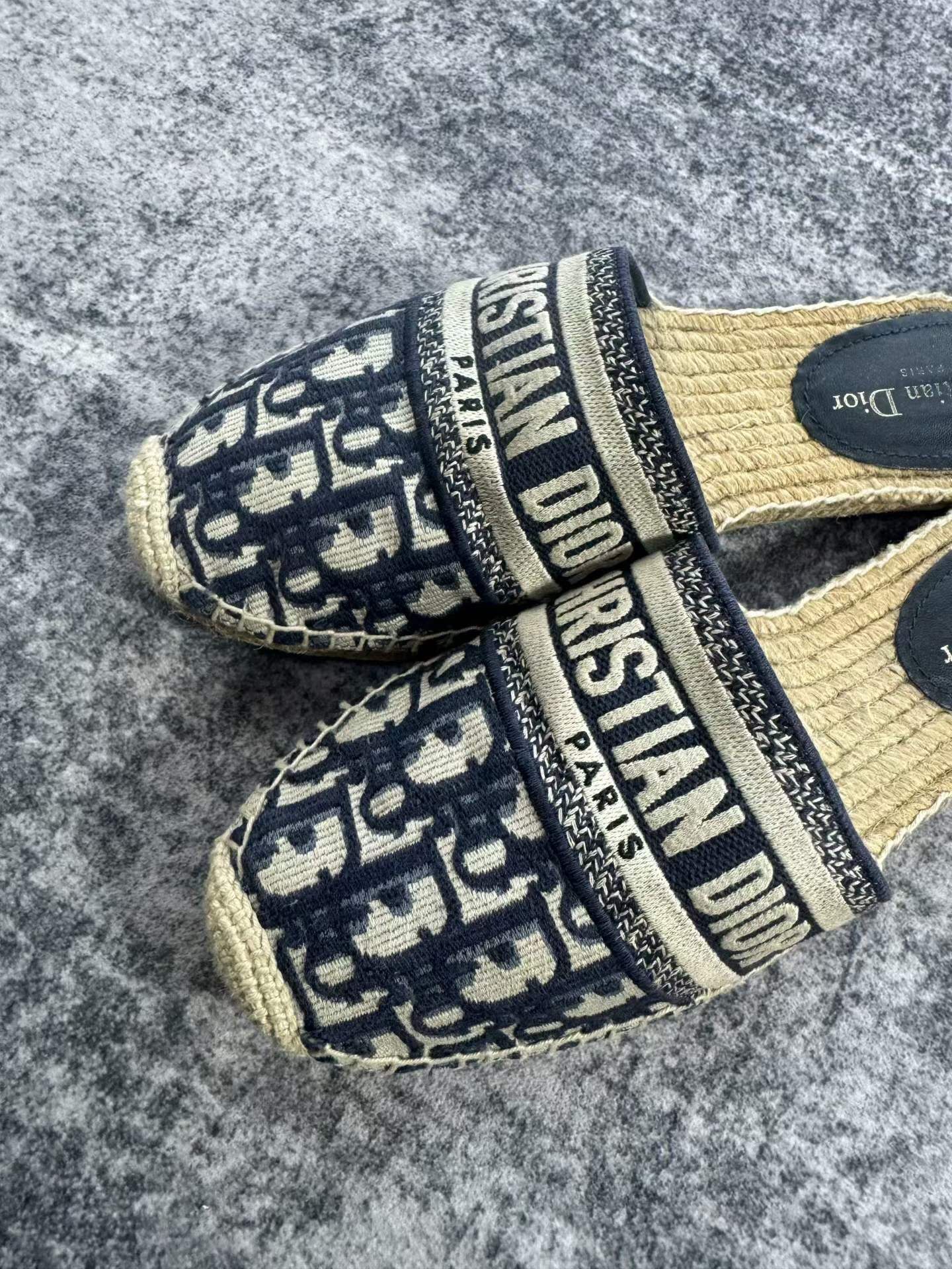 Dior Navy Straw Espadrille Half-slip Shoes — back