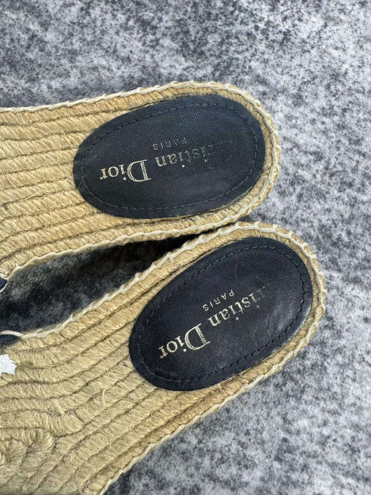 Dior Navy Straw Espadrille Half-slip Shoes — detail