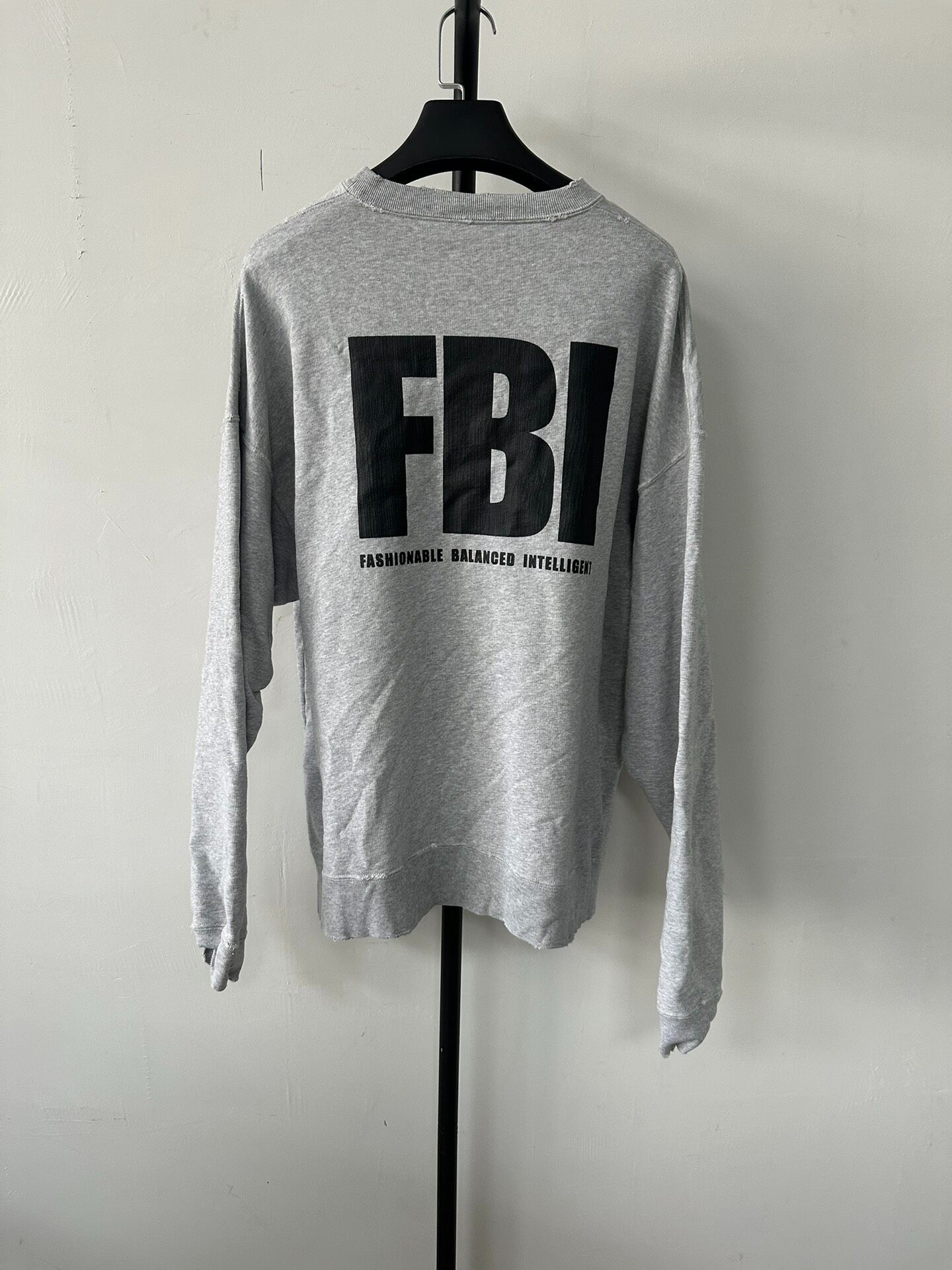Balenciaga Gray FBI Print Crewneck Sweatshirt — front