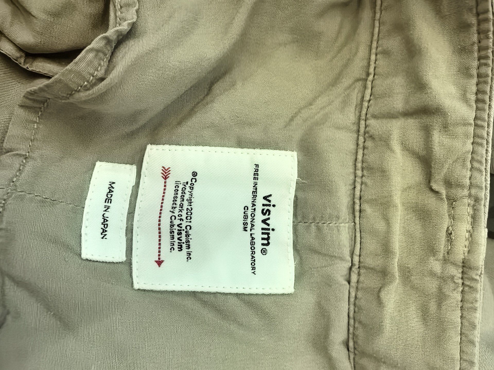 Visvim Wide Chino Crash Pants — label