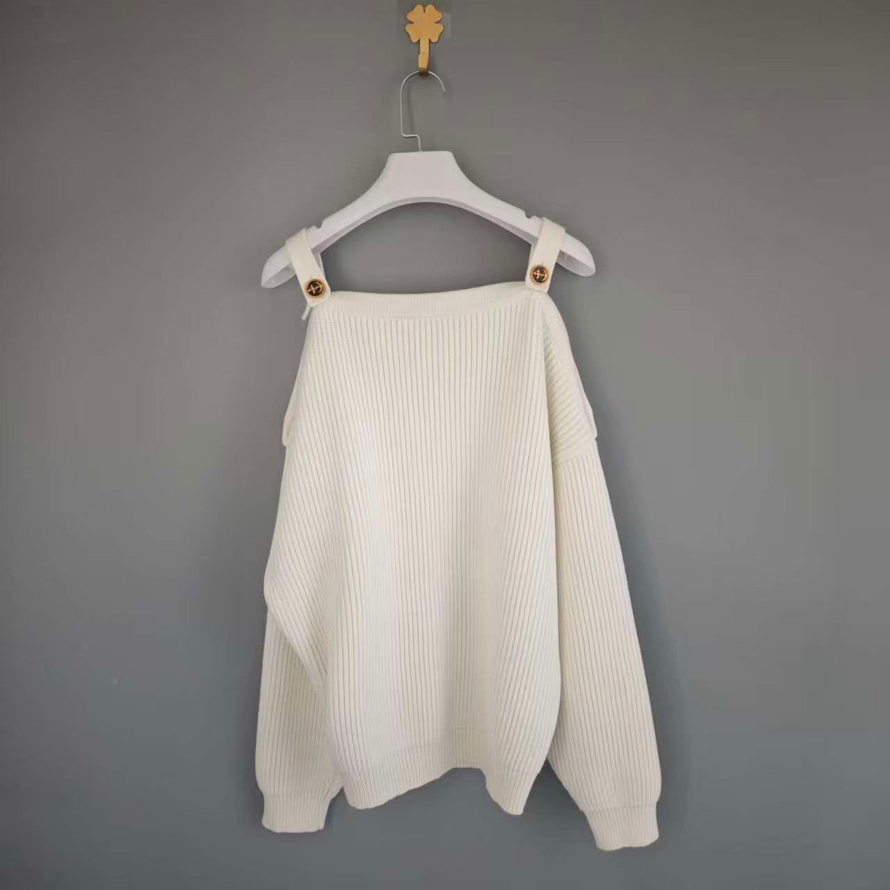 Louis Vuitton White Off-Shoulder Knit Top — front
