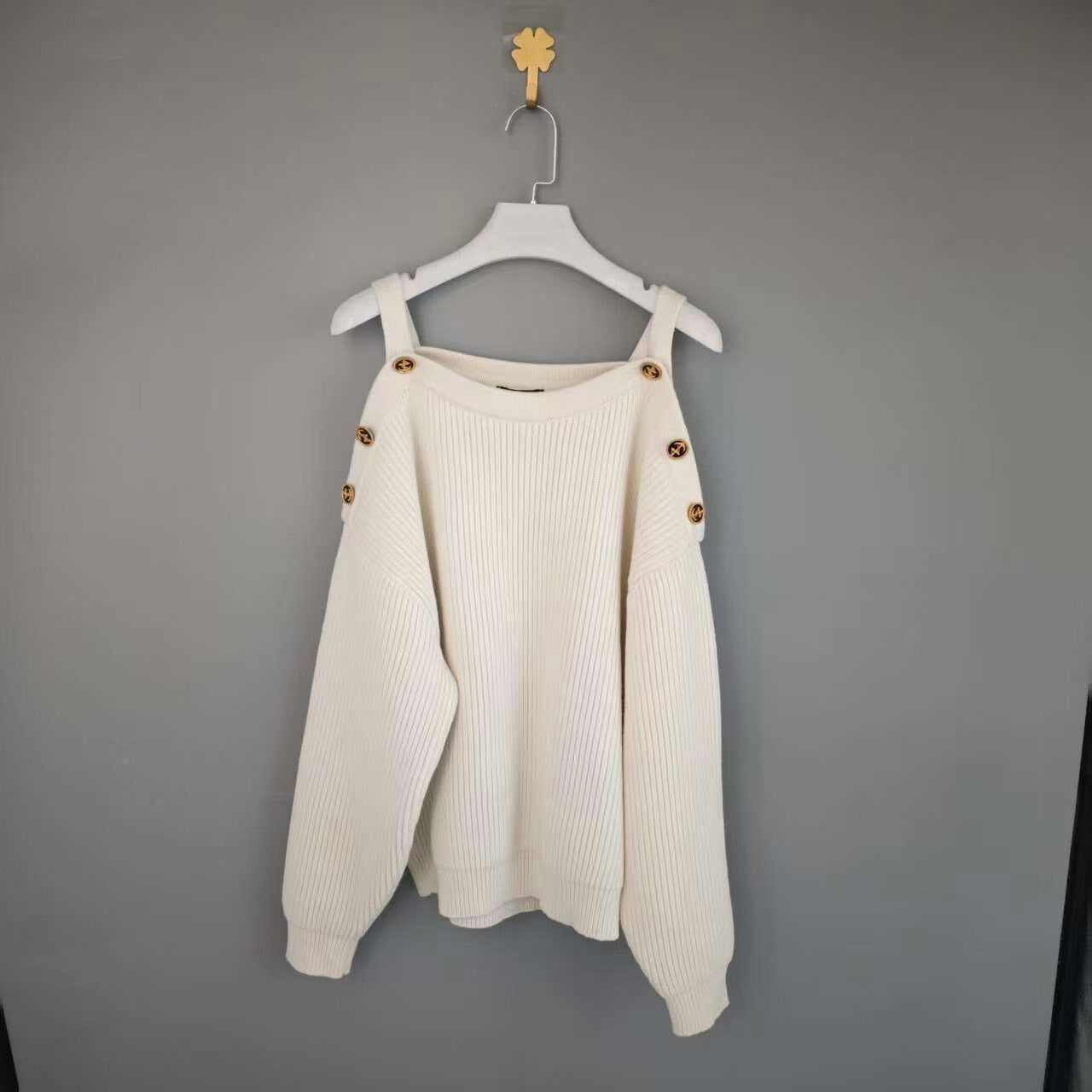Louis Vuitton White Off-Shoulder Knit Top
