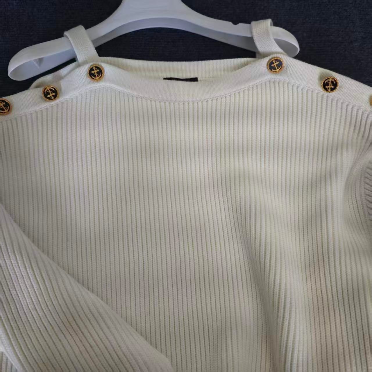 Louis Vuitton White Off-Shoulder Knit Top — label