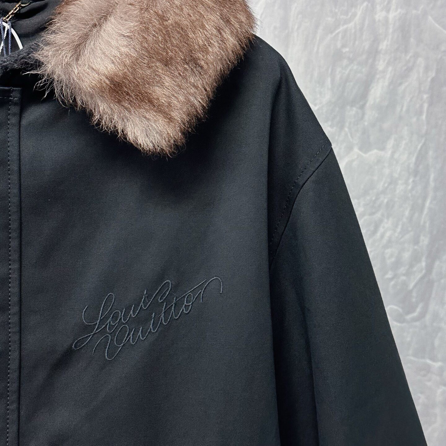 Louis Vuitton SS25 Fur Trim Hooded Coat — detail