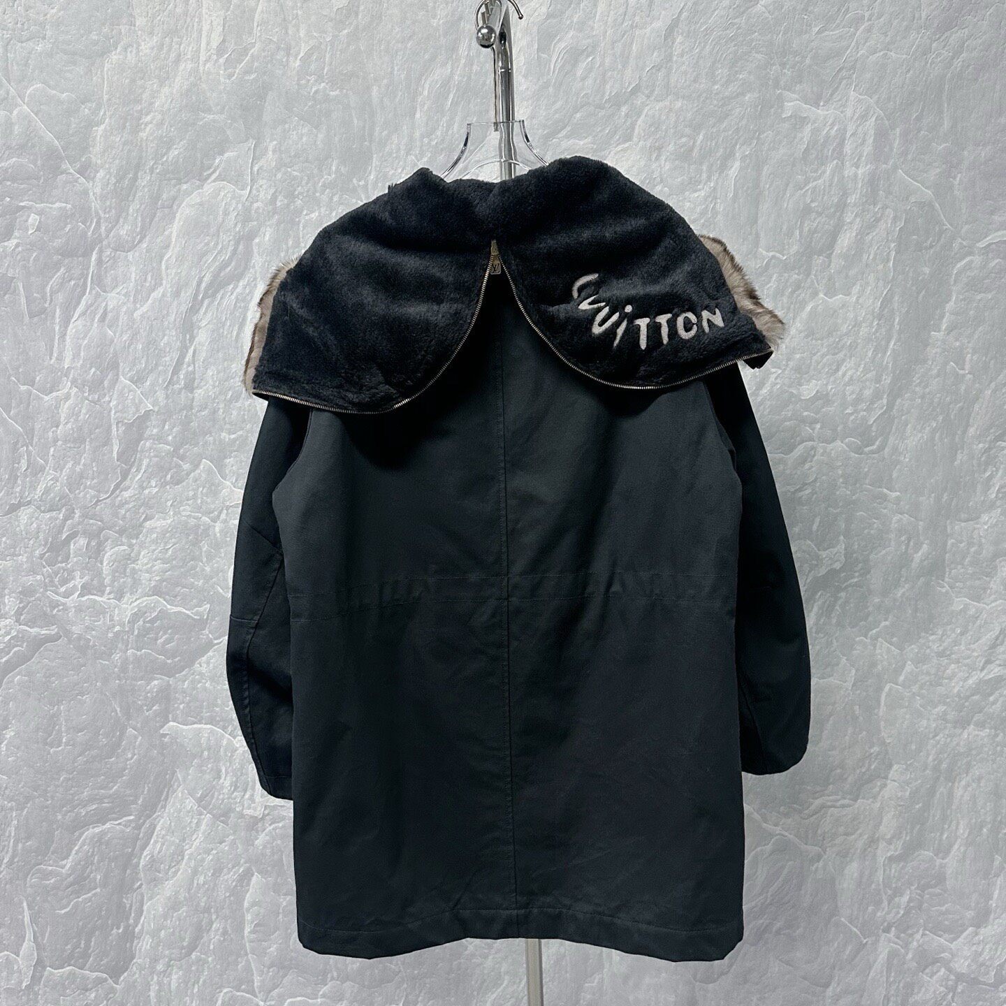 Louis Vuitton SS25 Fur Trim Hooded Coat — back
