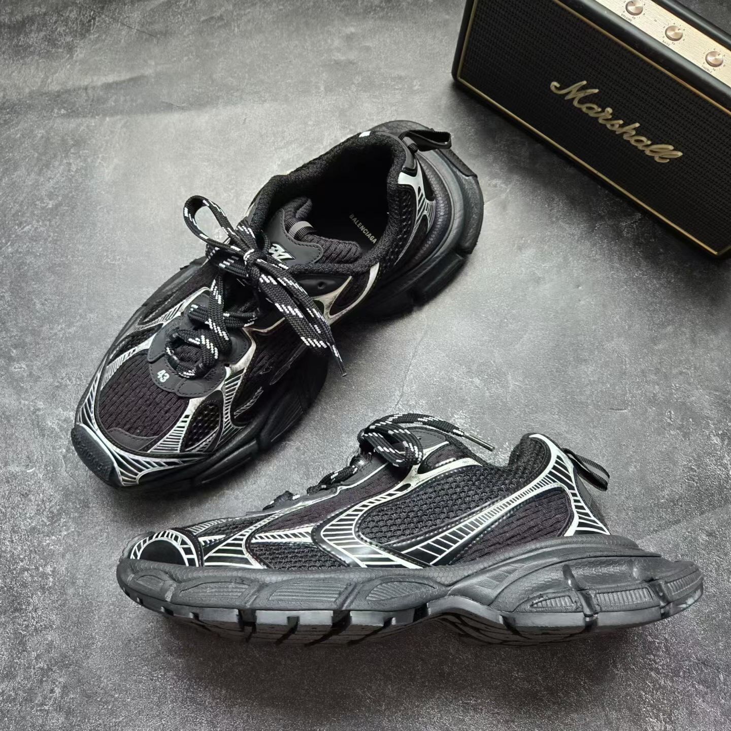 Balenciaga 3XL Black Silver Sneakers — back