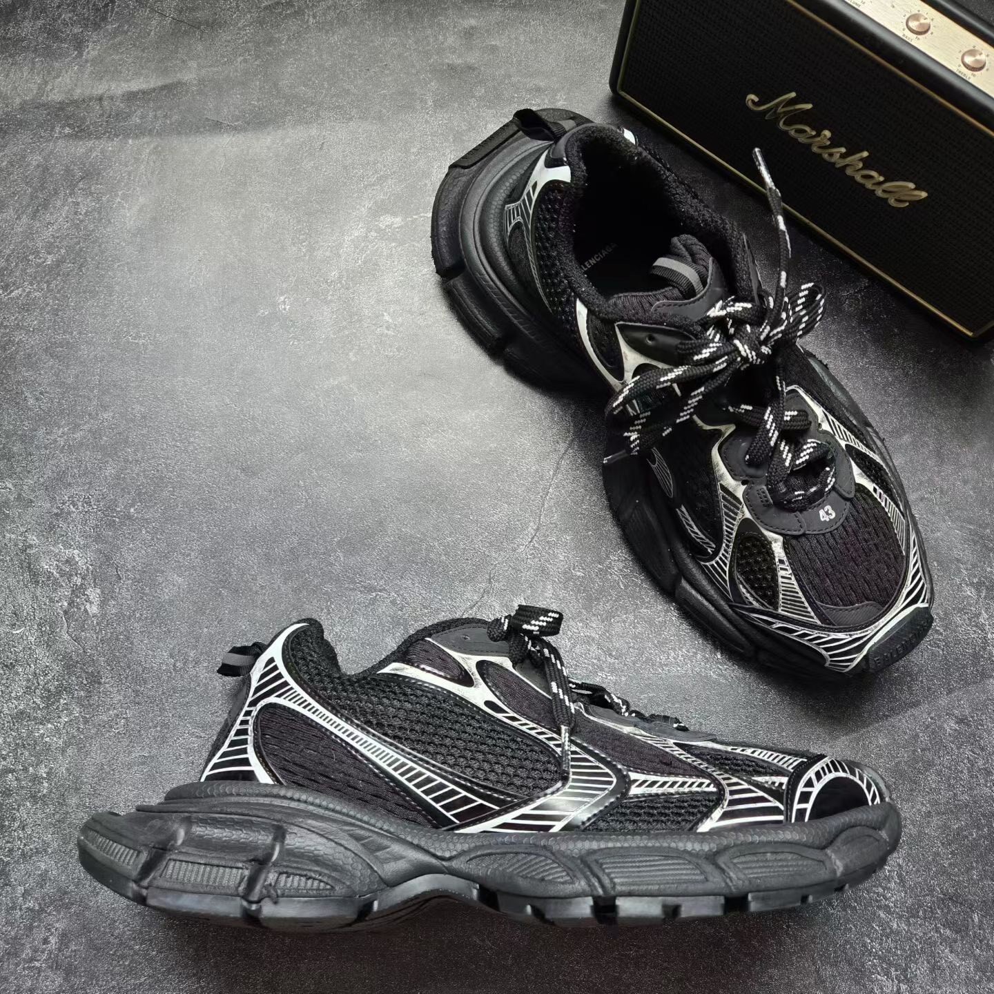 Balenciaga 3XL Black Silver Sneakers — label