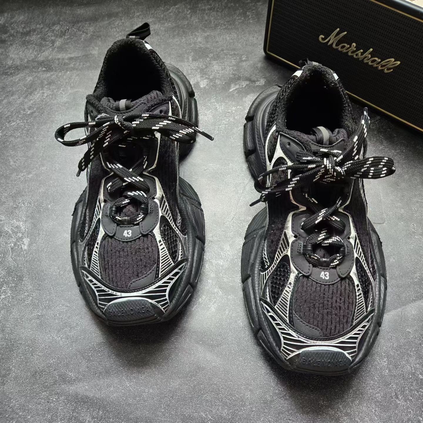 Balenciaga 3XL Black Silver Sneakers — front