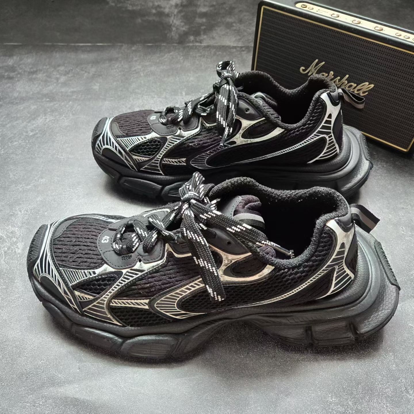Balenciaga 3XL Black Silver Sneakers
