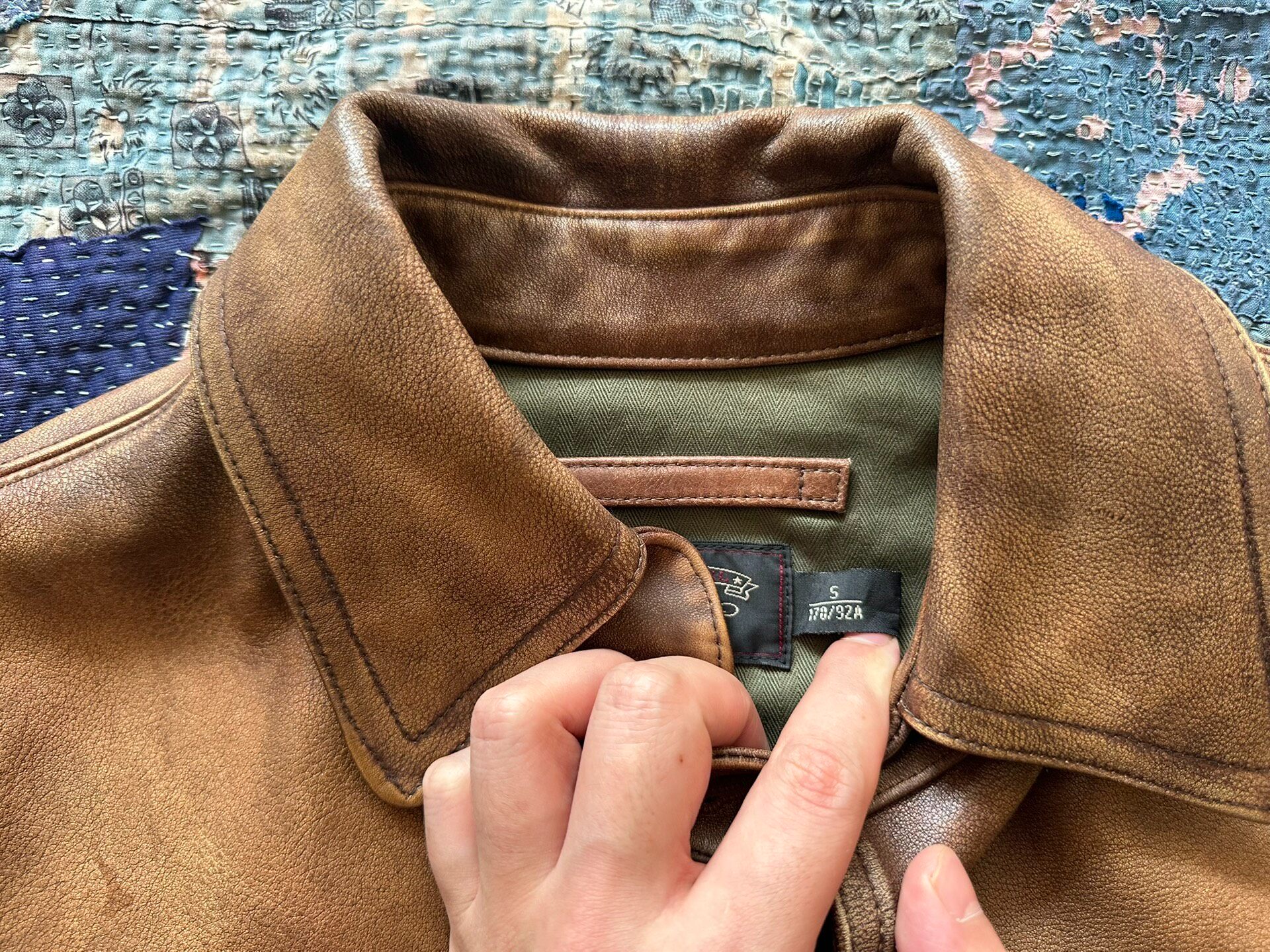 RRL Distressed Leather Jacket — label