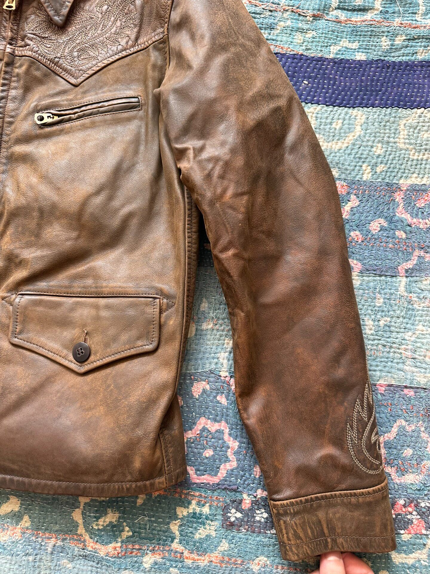 RRL Embroidered Western Leather Jacket — back