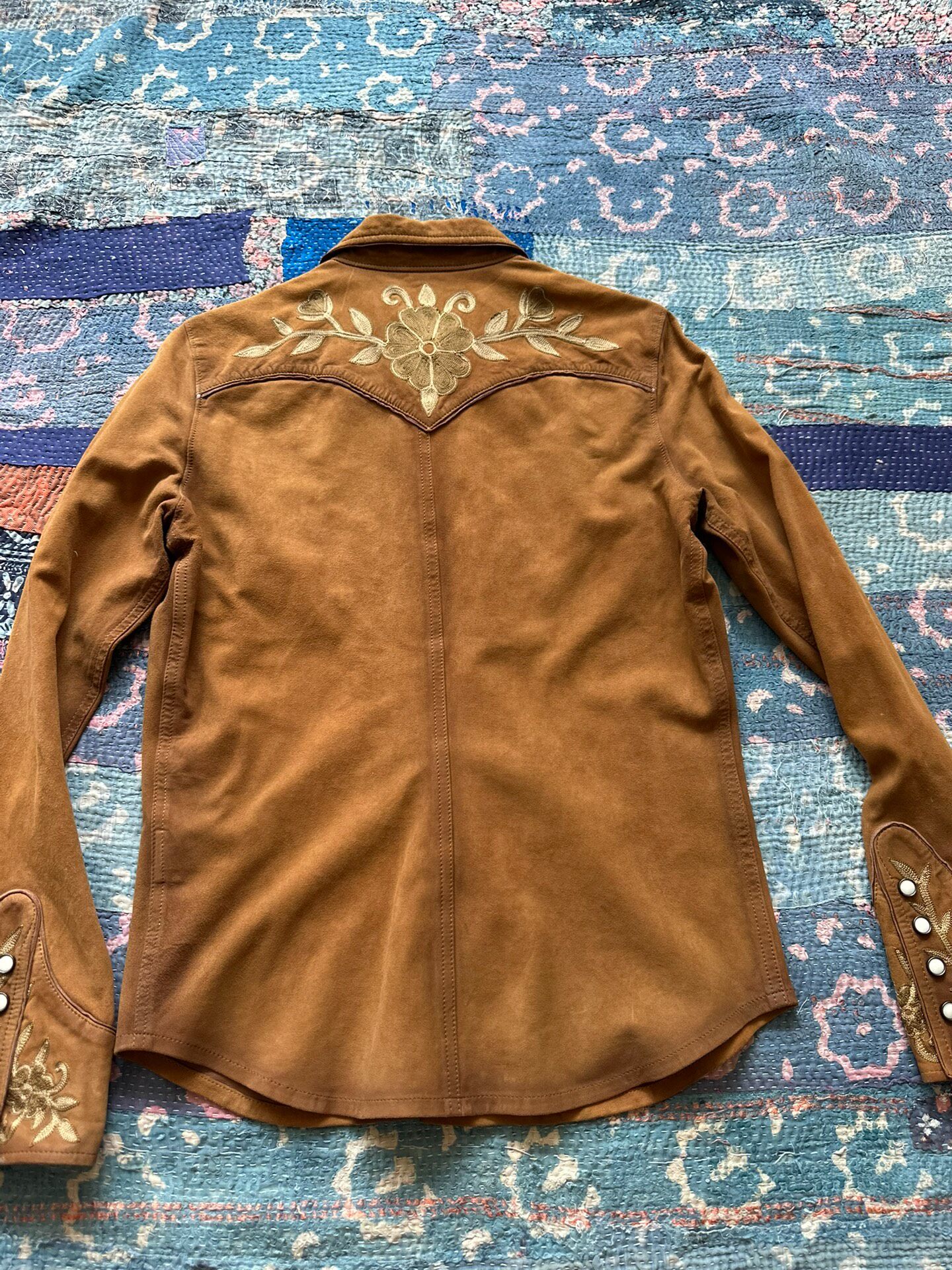RRL Western Suede Embroidered Shirt — front