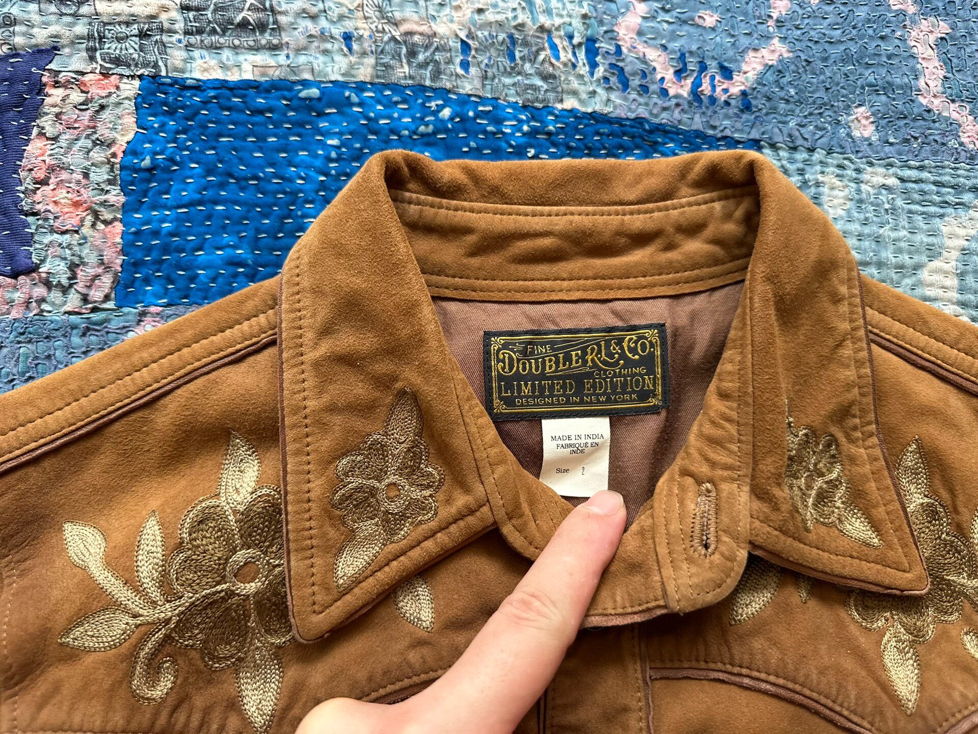 RRL Western Suede Embroidered Shirt — detail