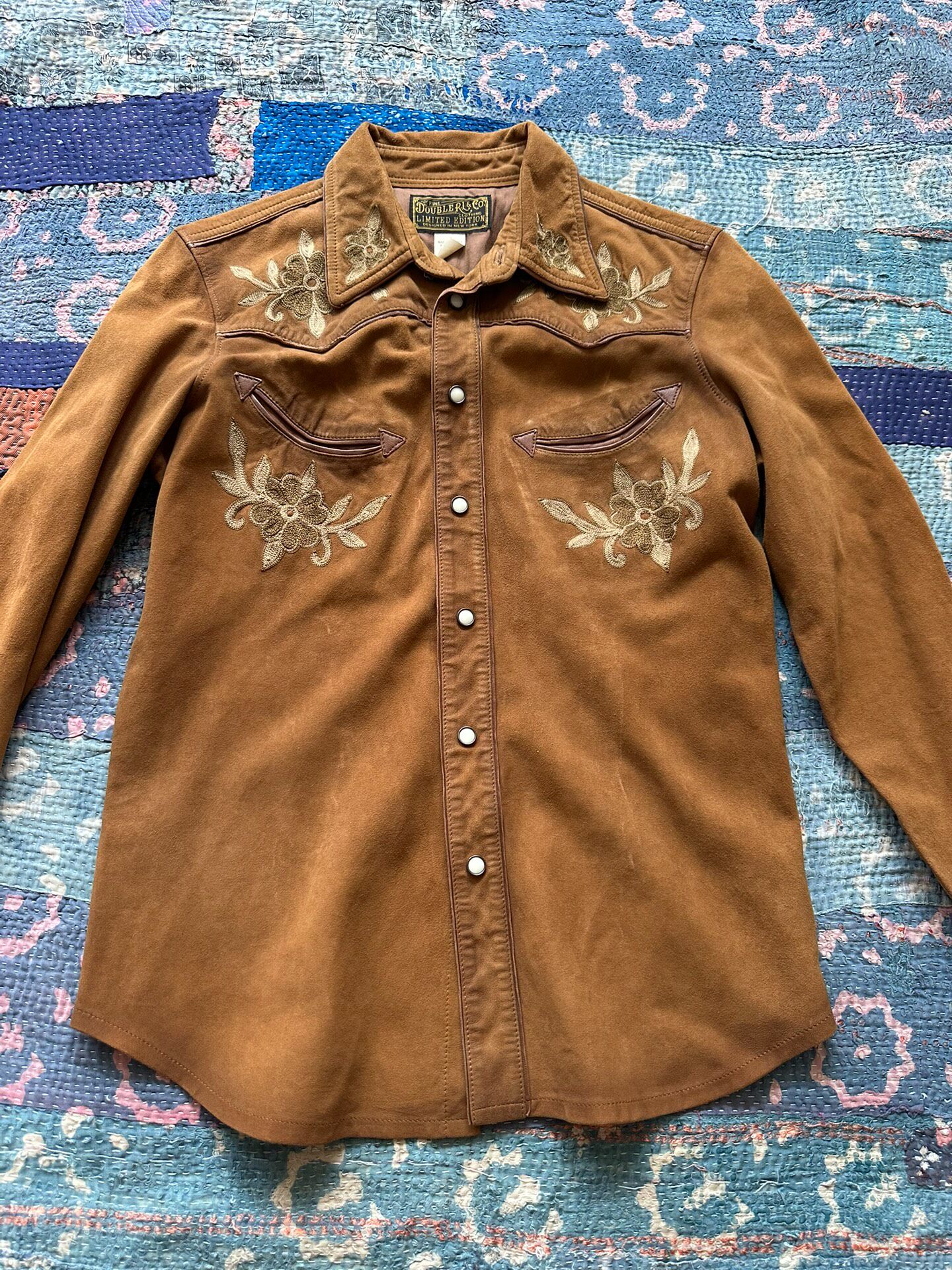 RRL Western Suede Embroidered Shirt