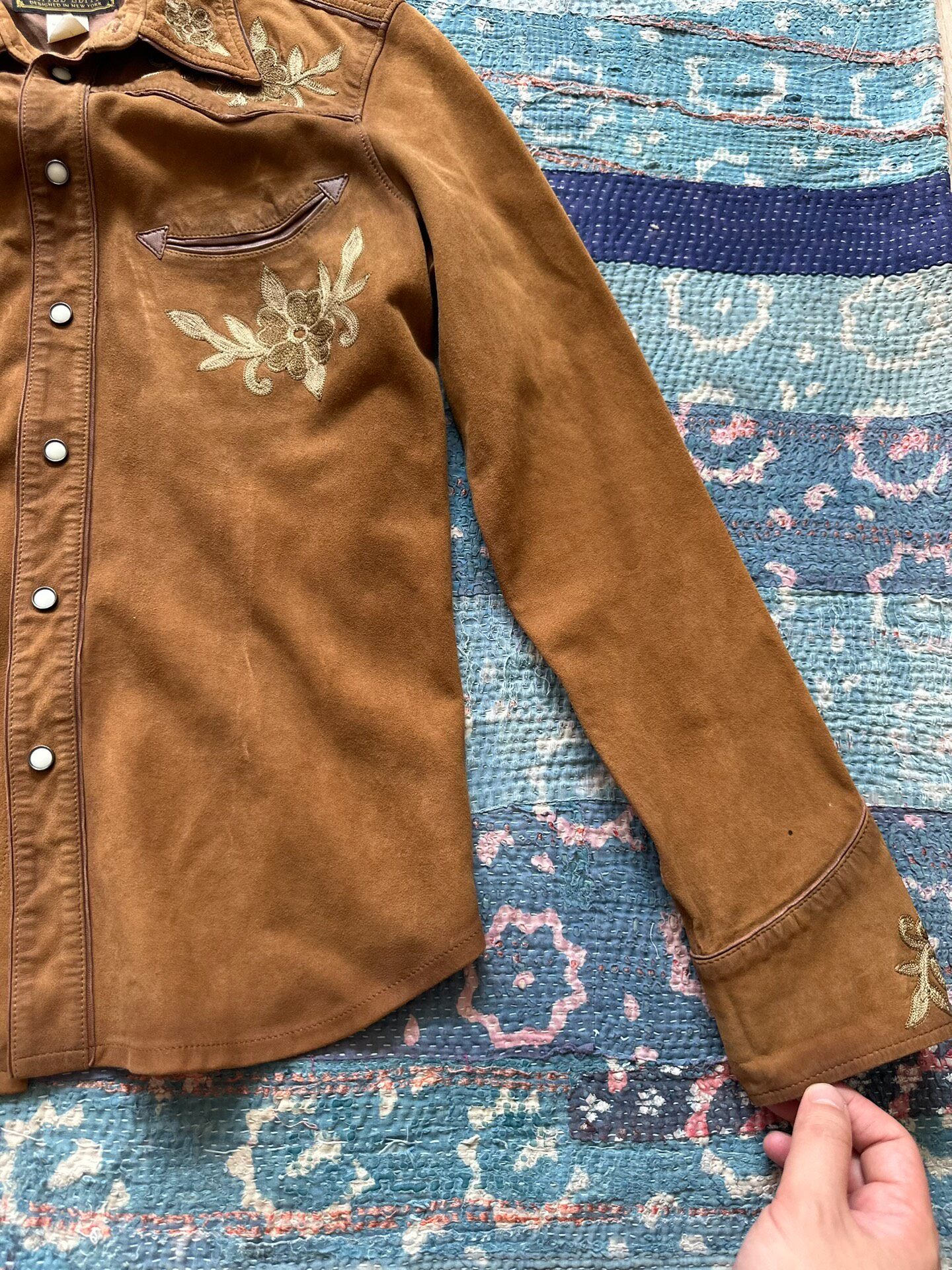 RRL Western Suede Embroidered Shirt — back