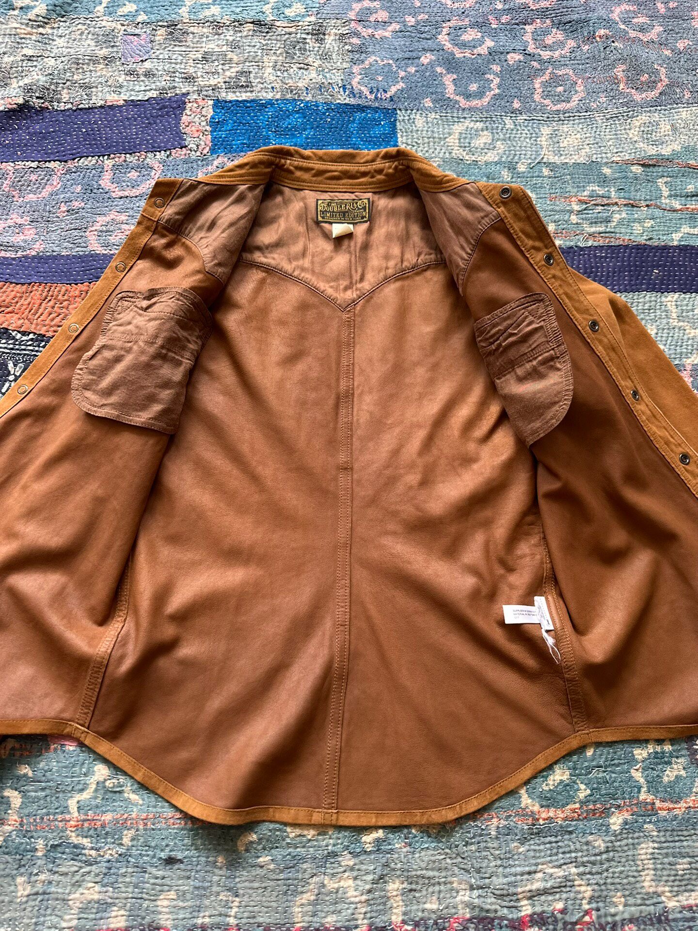 RRL Western Suede Embroidered Shirt — label