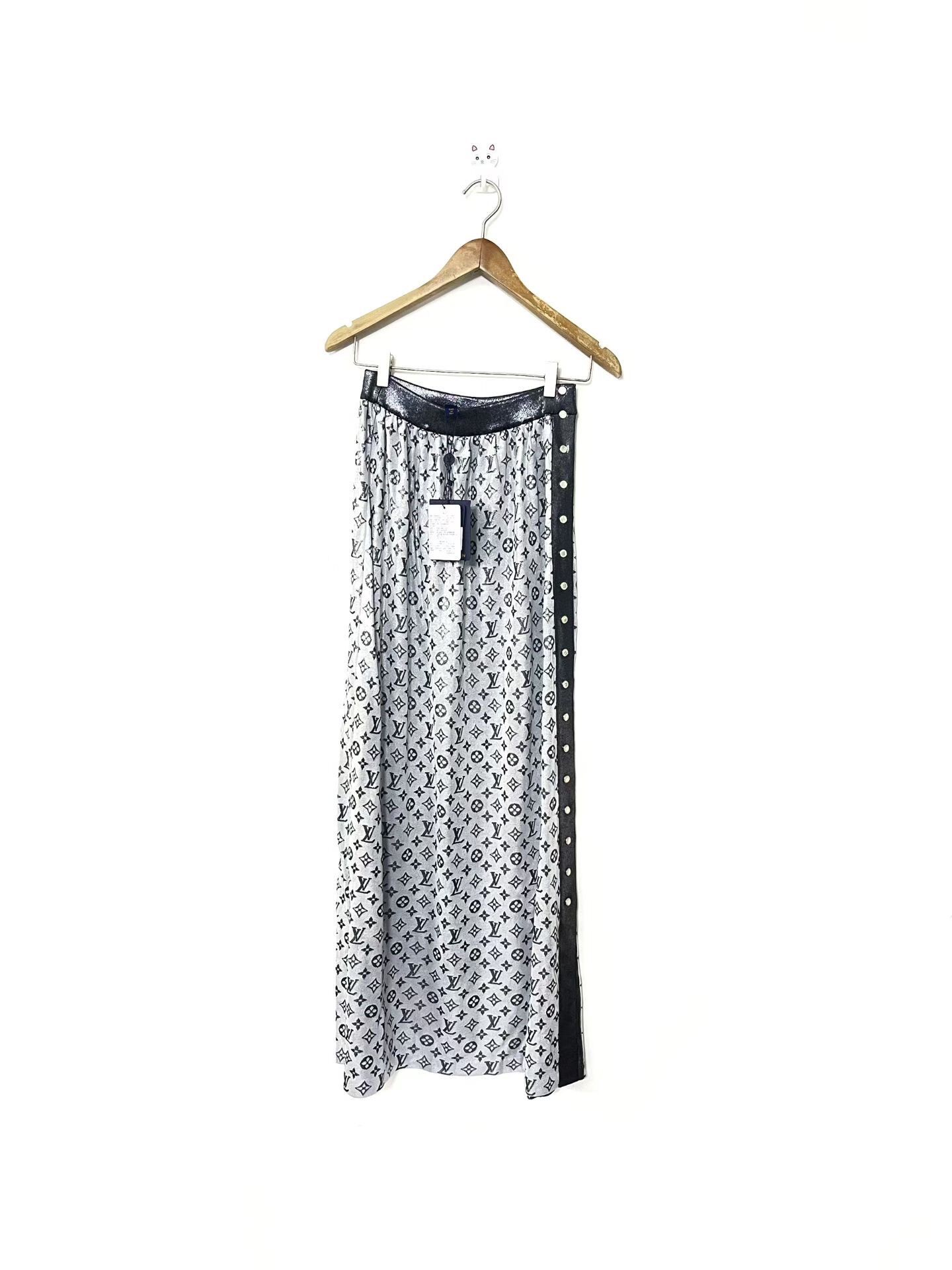 Louis Vuitton Silver Gray Monogram Maxi Skirt