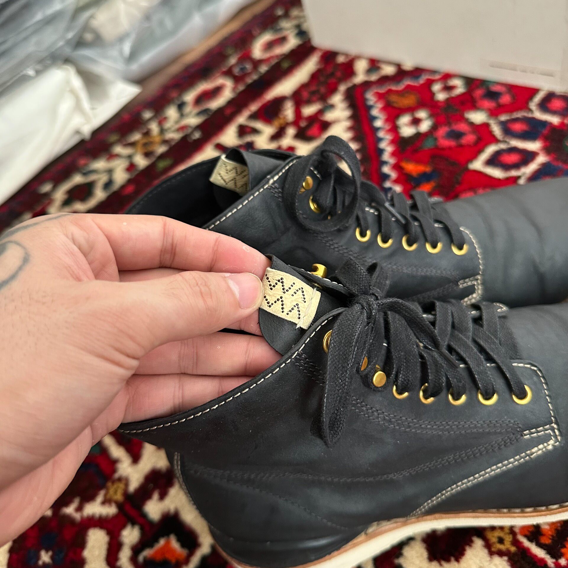 Visvim 18AW Virgil Black Work Boots — label