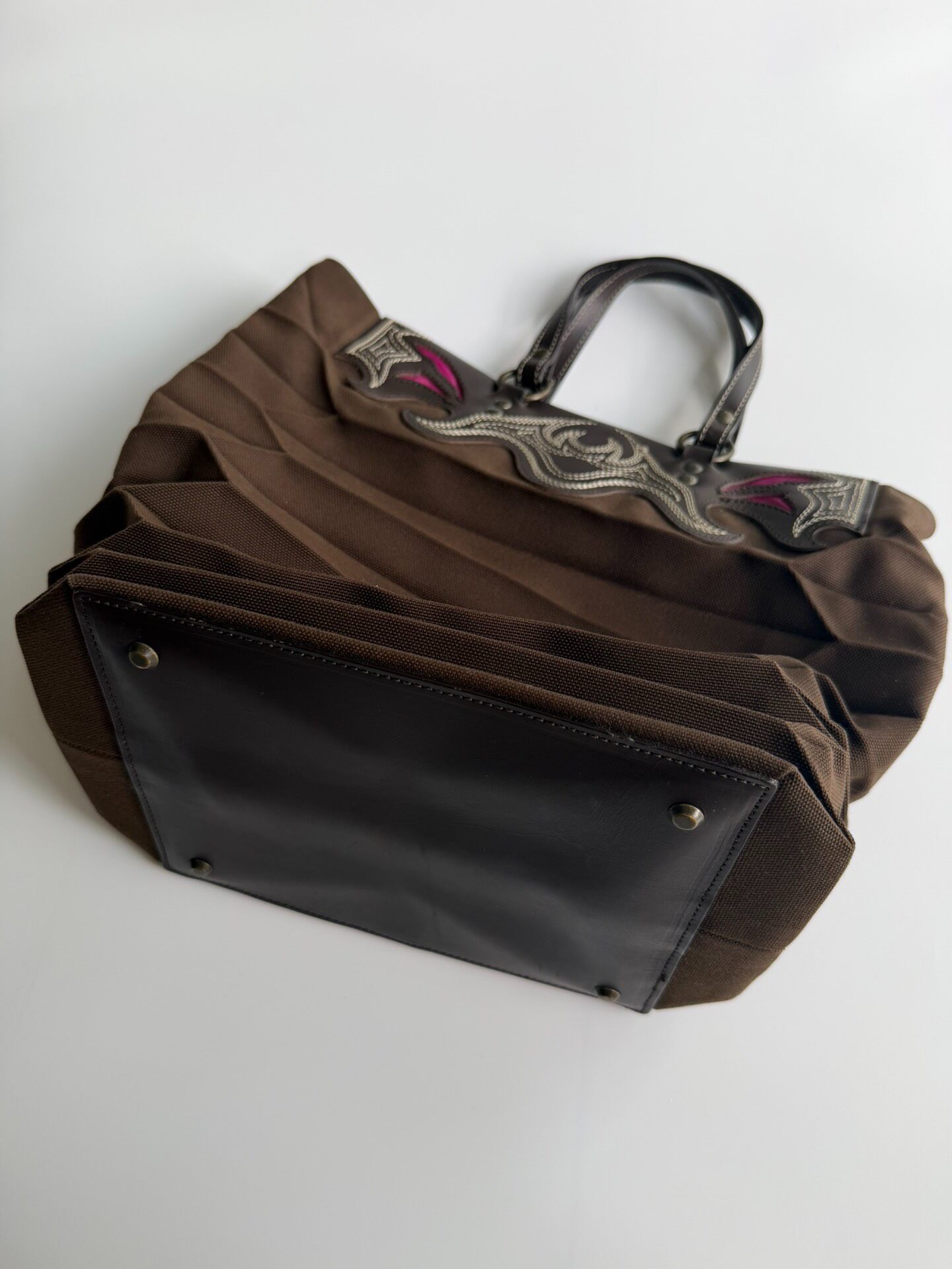 Issey Miyake Brown Pleated Tote Bag