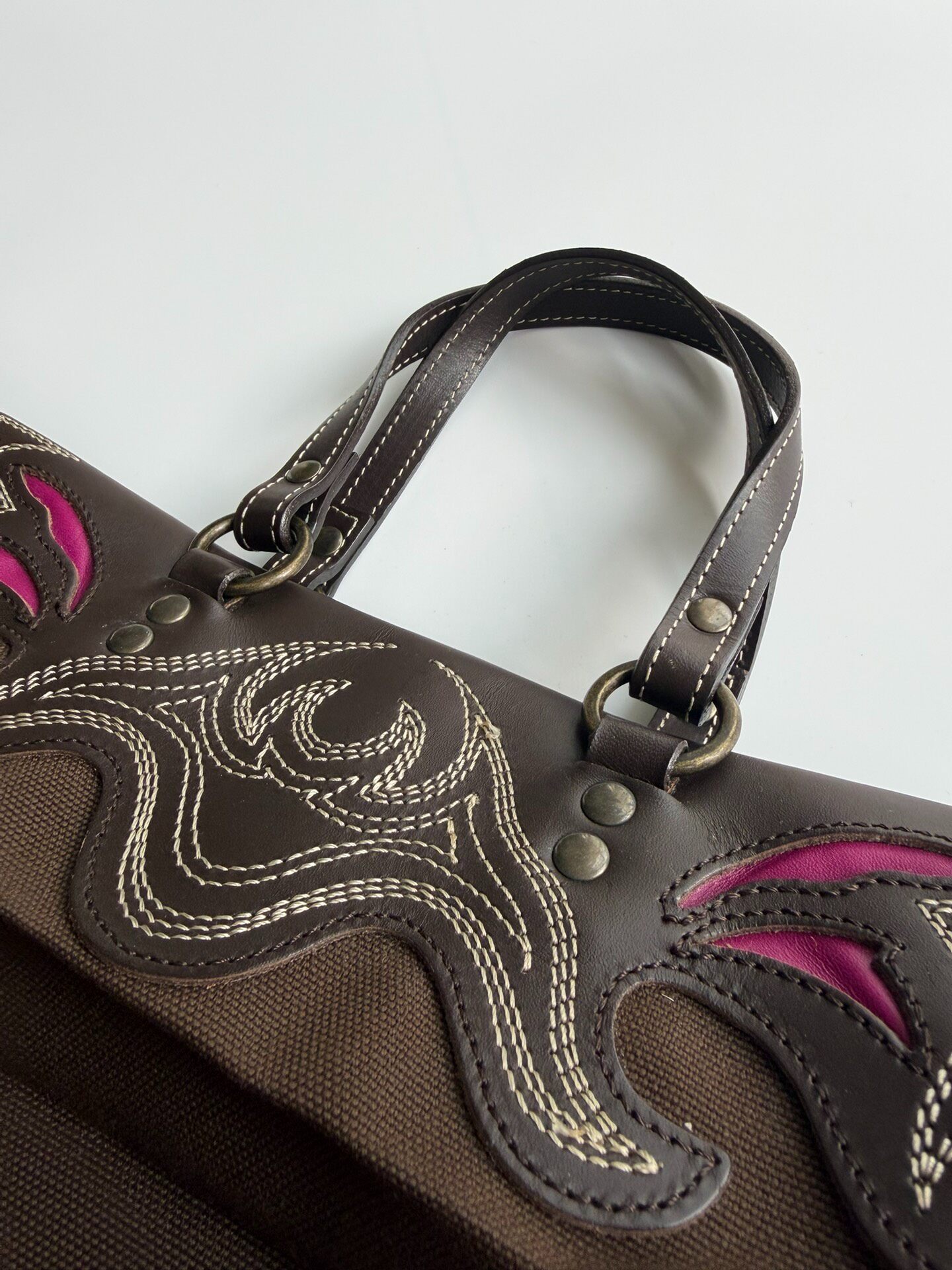 Issey Miyake Brown Pleated Tote Bag — detail