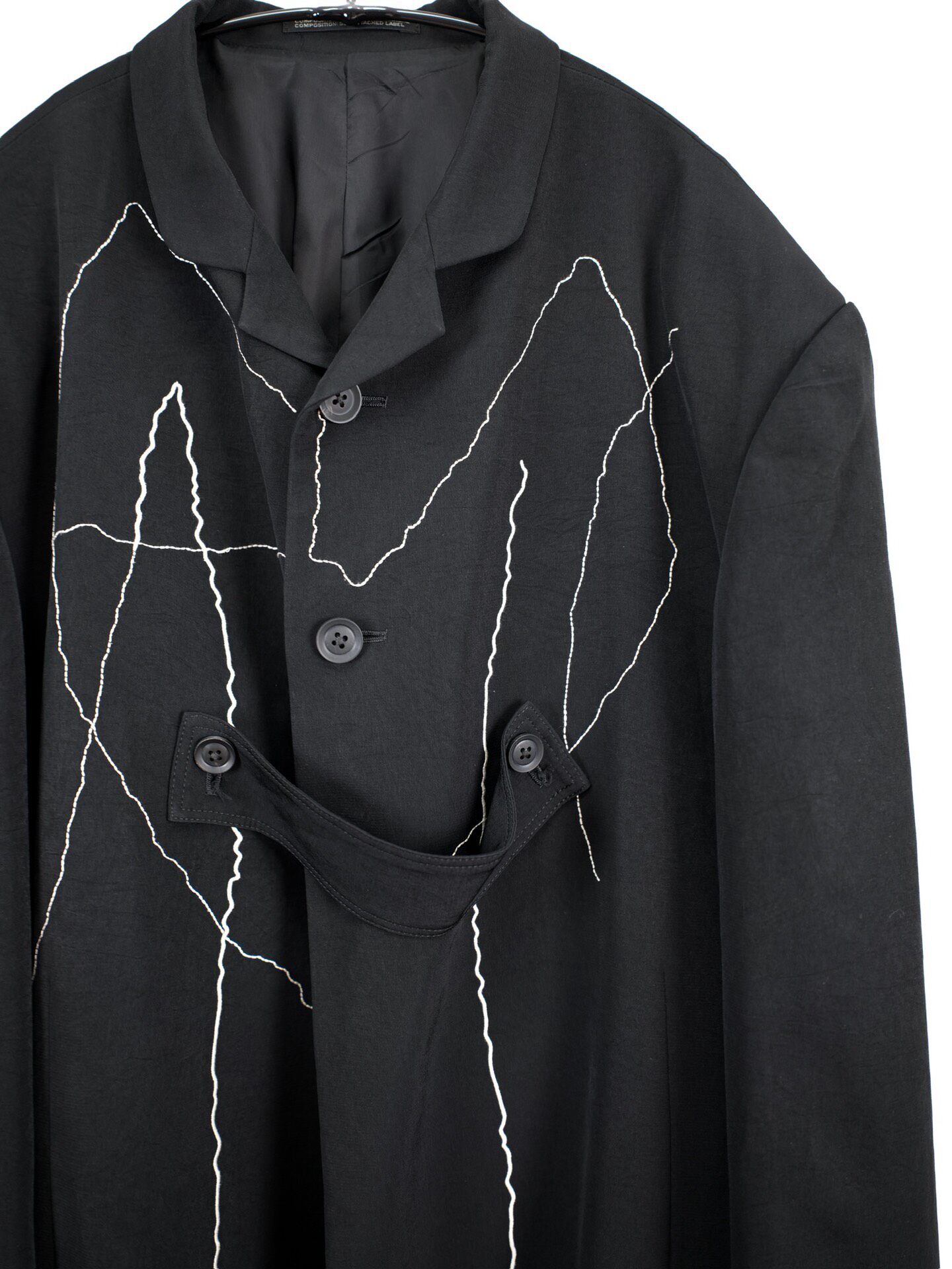 Yohji Yamamoto 26SS Cracked Embroidery Coat — detail
