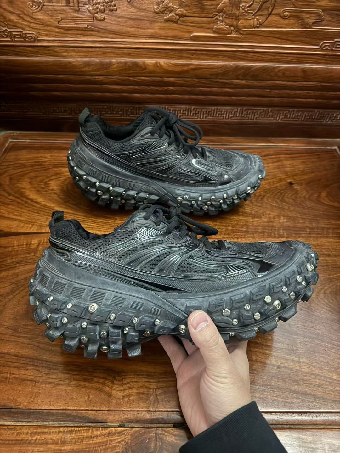 Balenciaga Studded Tire Sneakers — label