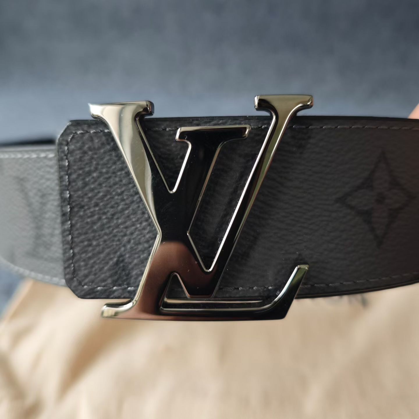 Louis Vuitton Dark Gray Monogram Belt — detail