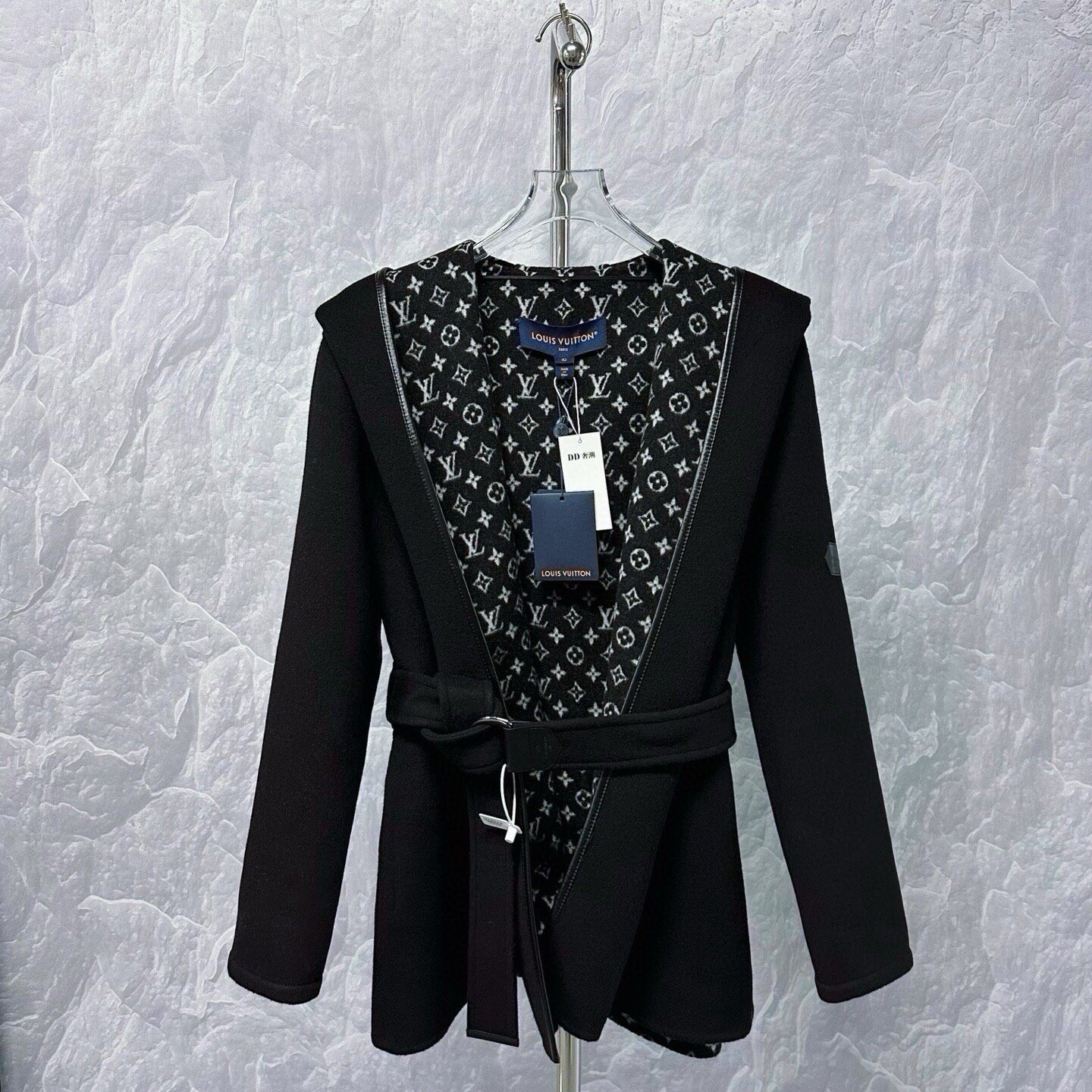Louis Vuitton Hooded Wool Monogram Coat — detail