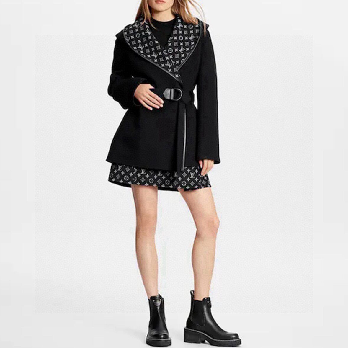 Louis Vuitton Hooded Wool Monogram Coat — front