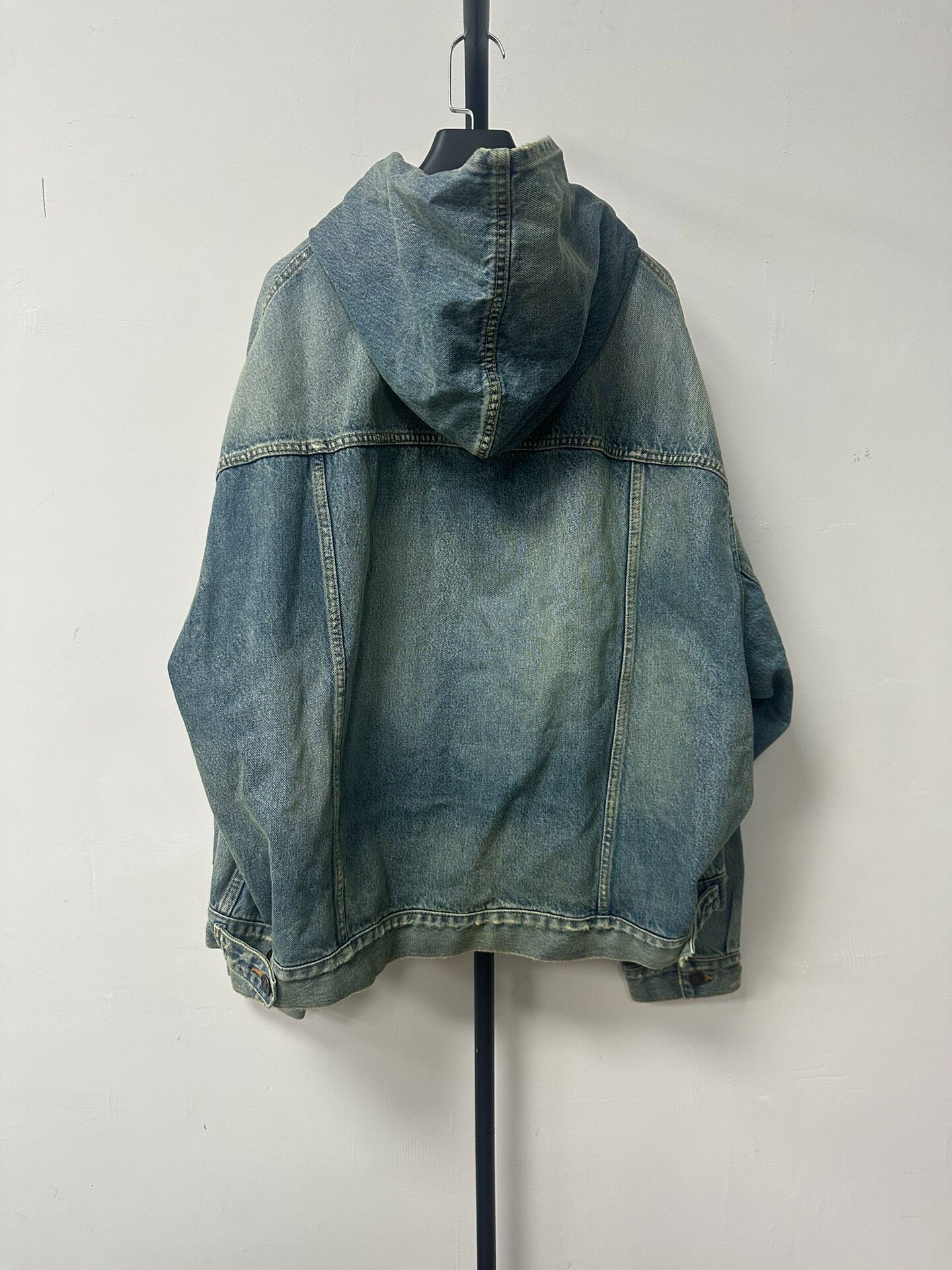 Balenciaga Men’s Light Blue Denim Hooded Jacket — front