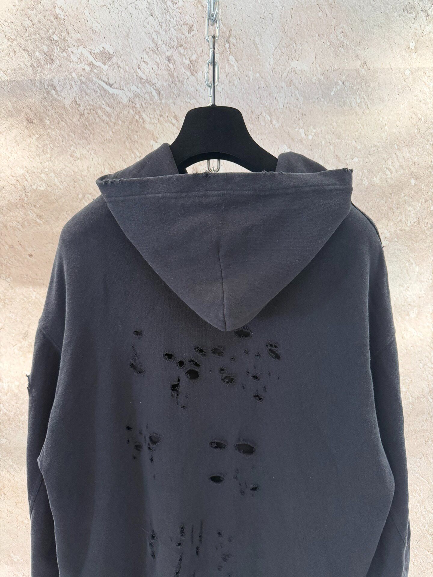 Balenciaga Black Distressed Hoodie XS — back