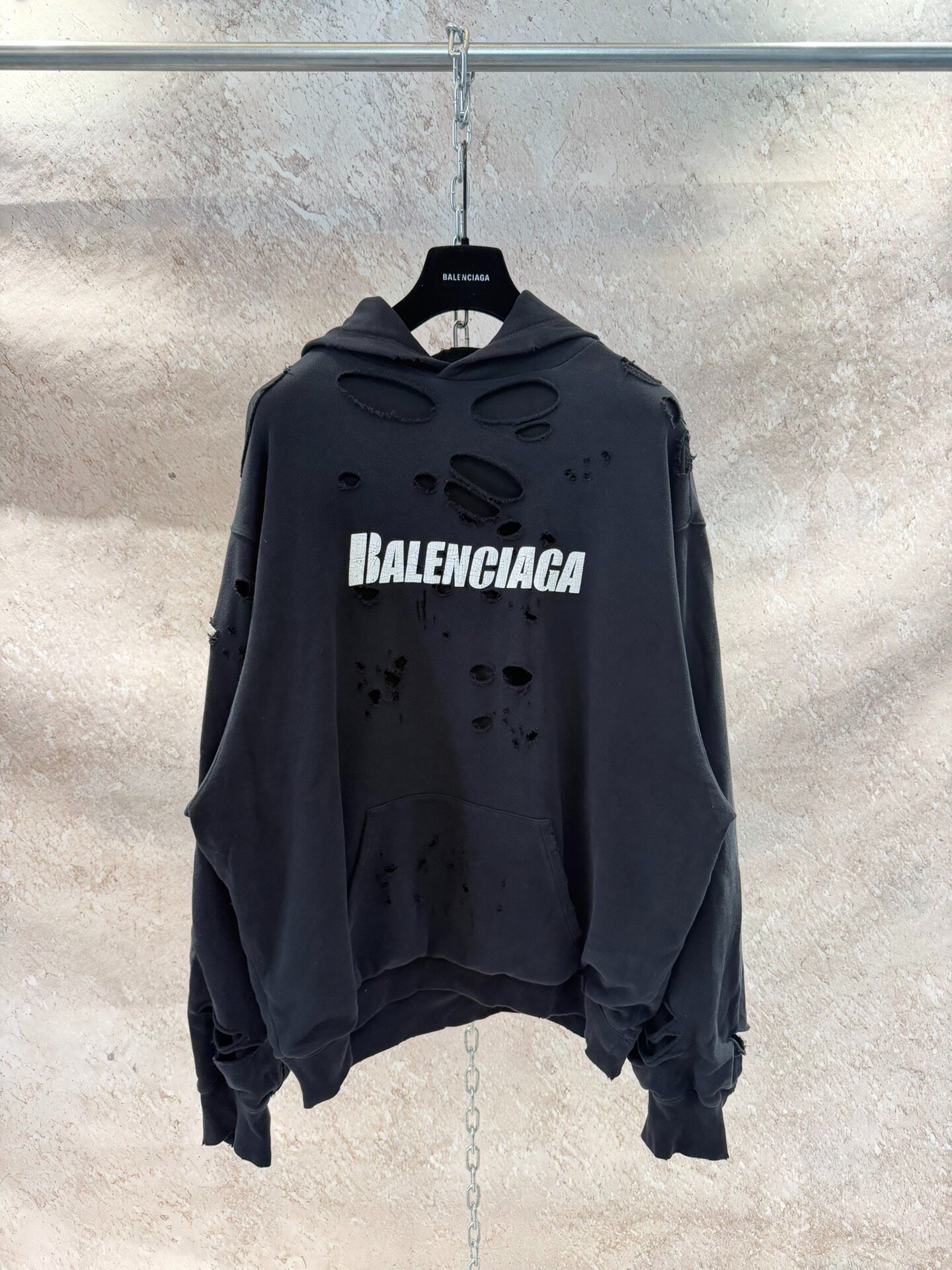 Balenciaga Black Distressed Hoodie XS