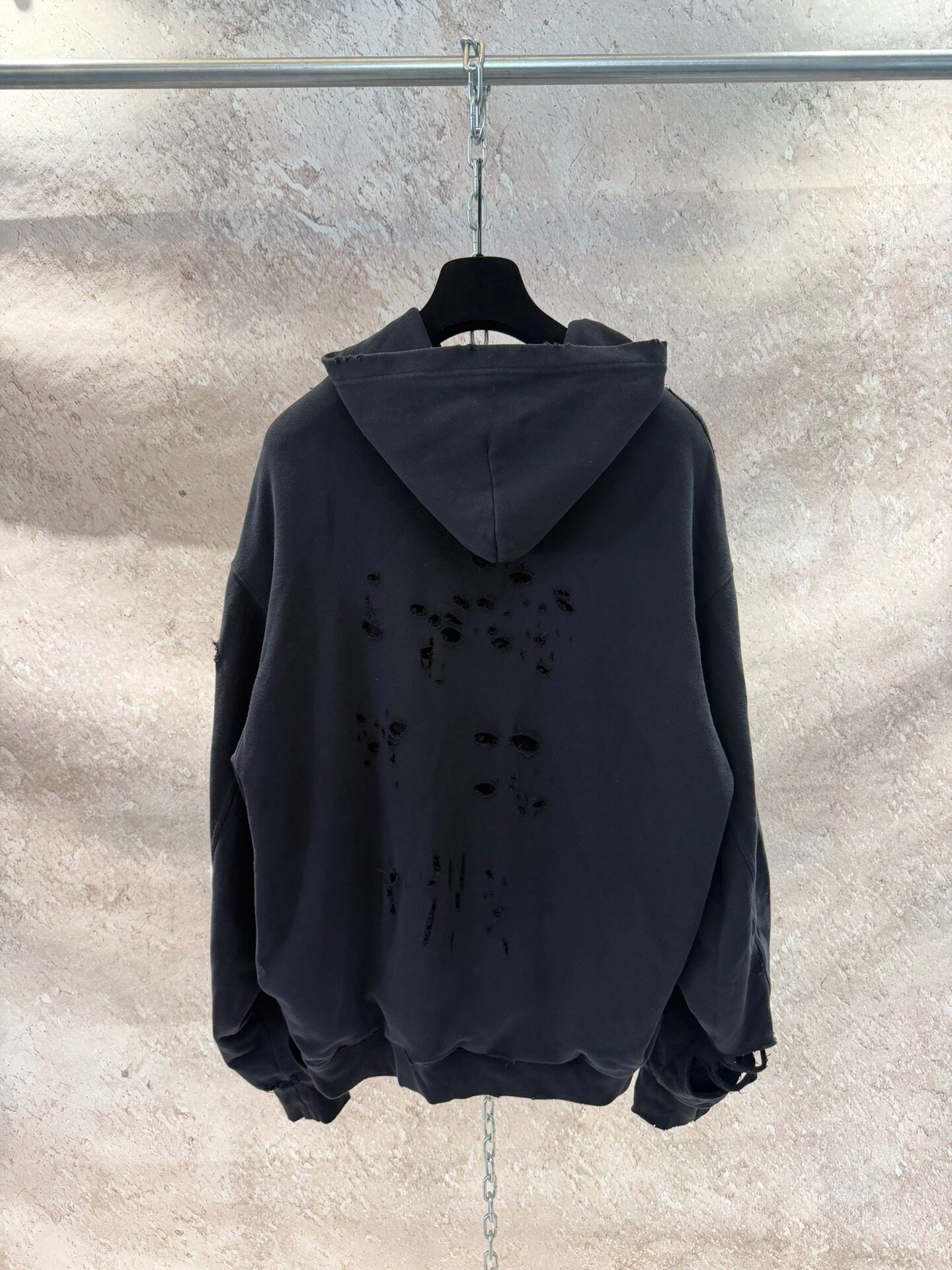 Balenciaga Black Distressed Hoodie XS — detail