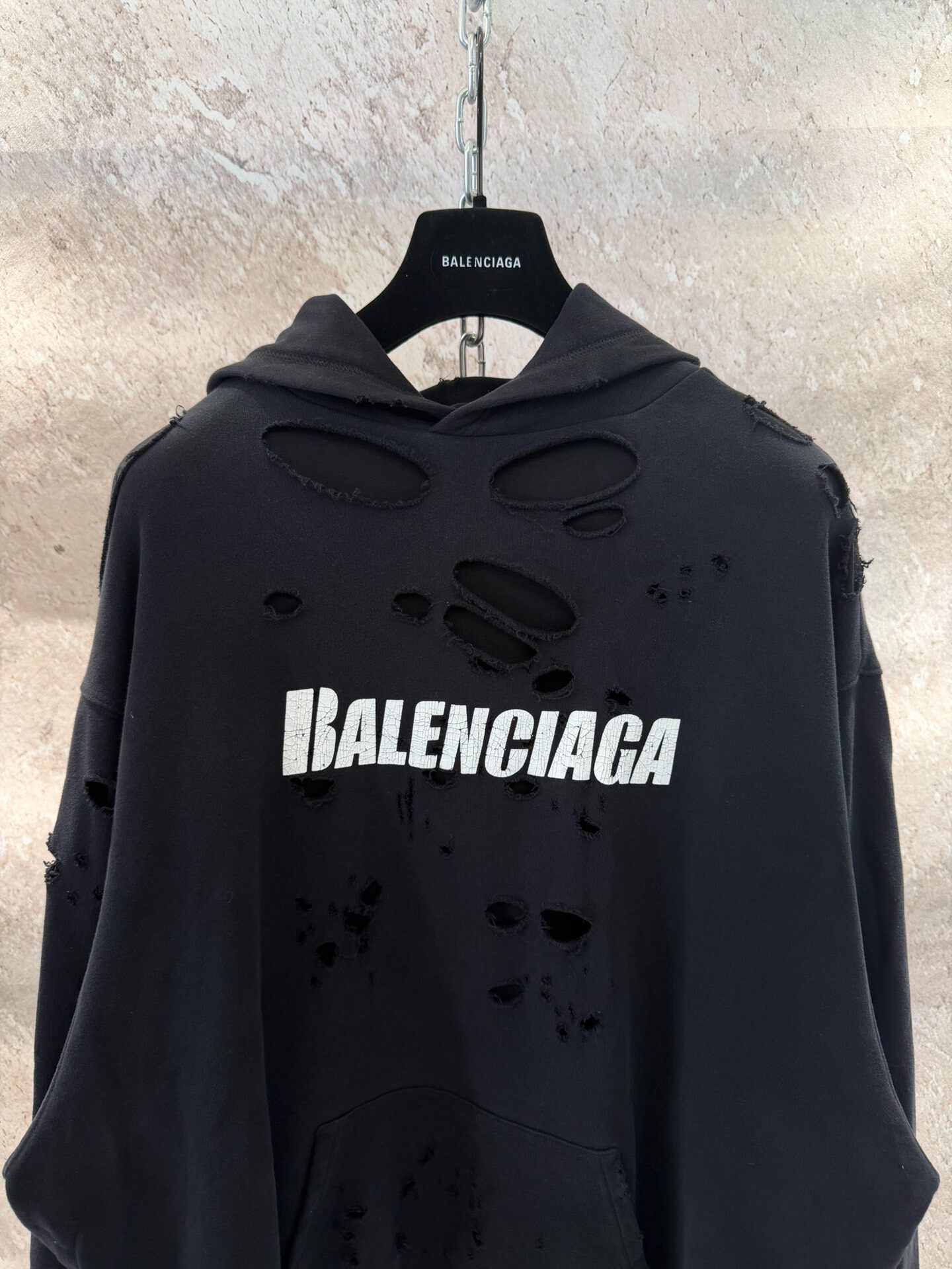 Balenciaga Black Distressed Hoodie XS — front